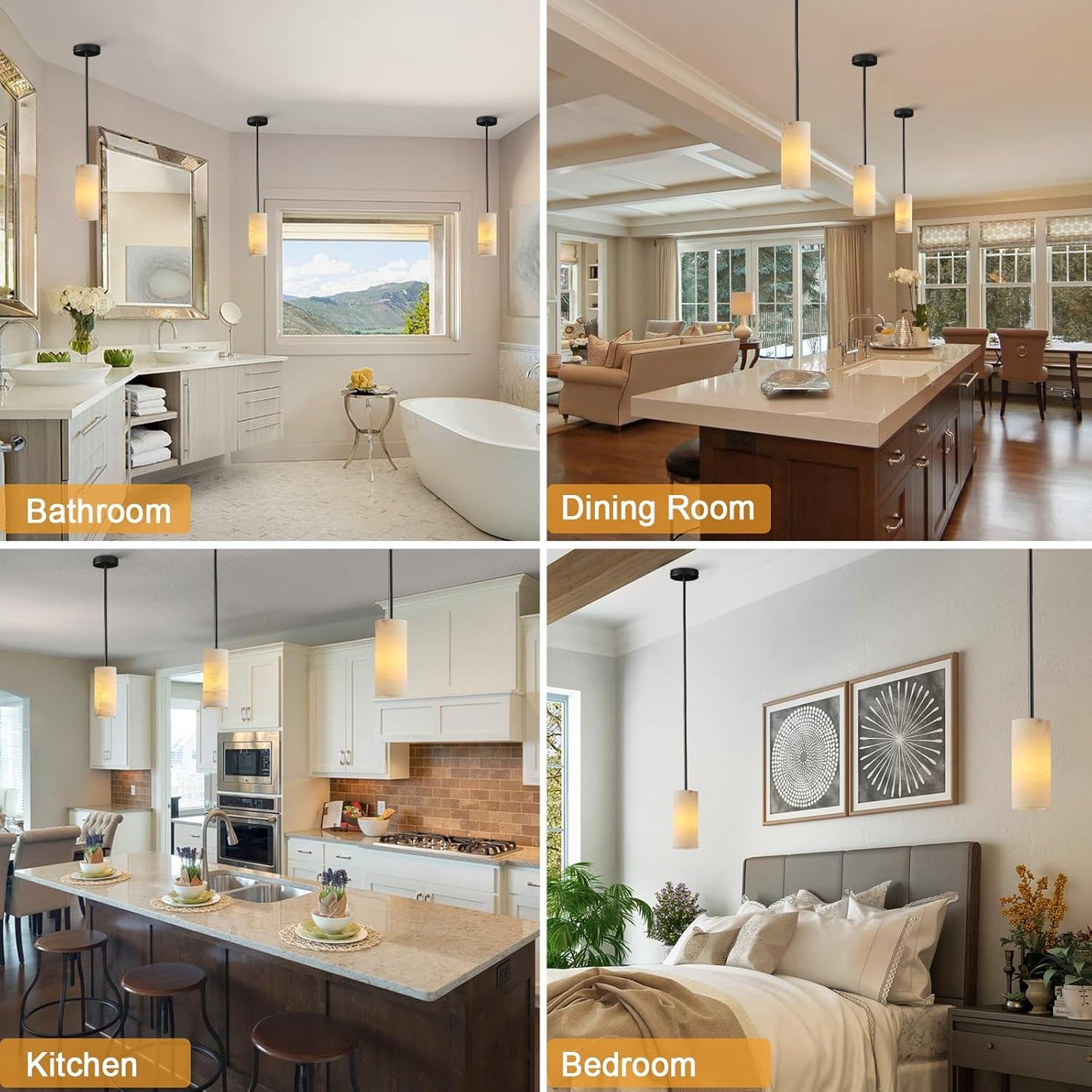 Alabaster Pendant Light Kitchen Island, H-9.5in Black Pendant Light Fixtures with Natural Marble Shade, Adjustable Ceiling Pendant for Dining Room, Living Room, Bedroom & Bathroom