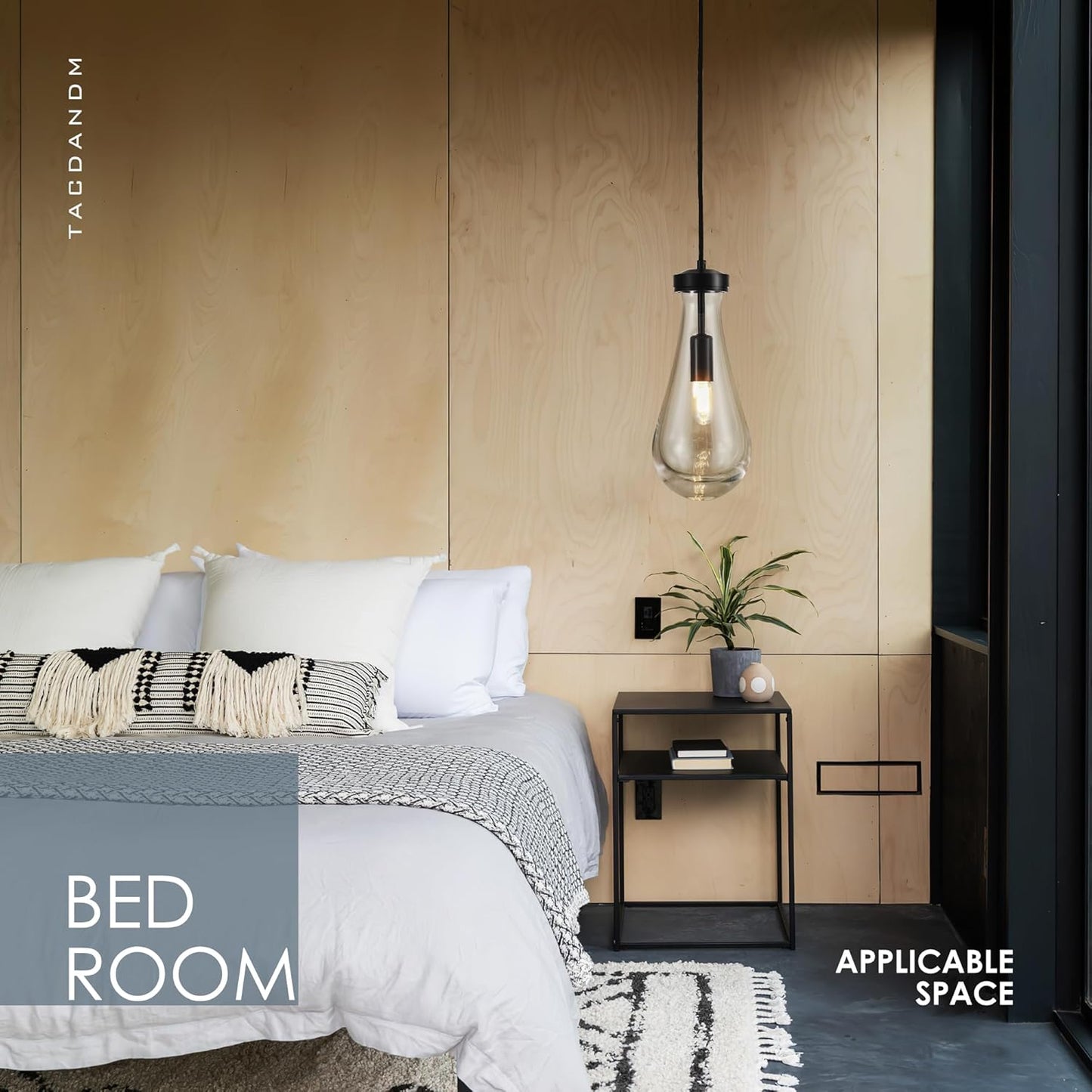 Raindrop Pendant Light, Black Glass Pendant Lighting, Hand Blown Teardrops Modern Hanging Light for Entryway Foyer Stairway Kitchen Island Bedroom Dining Living Room Hallway