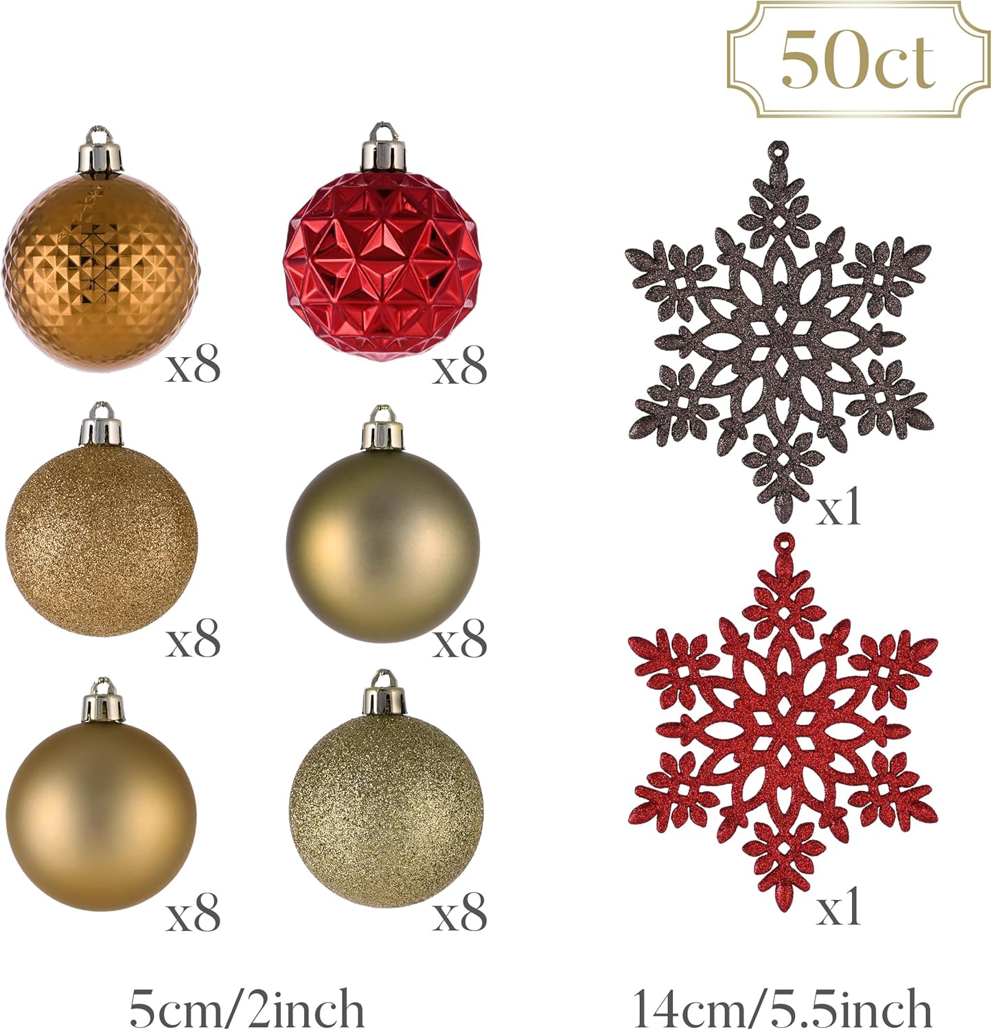 Valery Madelyn Christmas Tree Decorations Ornament Set for Fall Halloween, 50ct 2 Inches Red and Brown Shatterproof Christmas Ball Ornaments Hanging Xmas Holiday Party Decor
