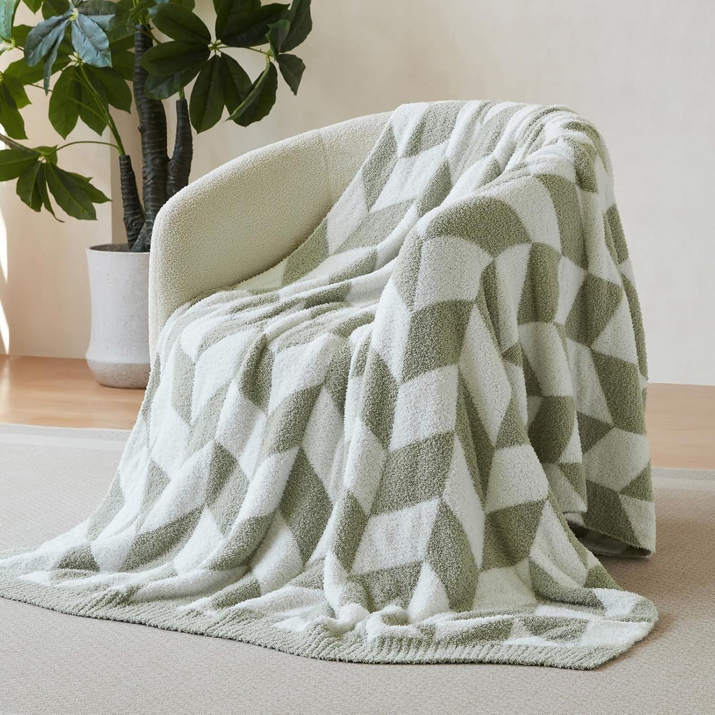 Snuggle Sac Chevron Throw Blanket for Couch, Reversible Super Soft Warm Blankets Cozy Knit Fuzzy Plush Lightweight Throws for Sofa, Bed, Camping, Green,50x60 inches