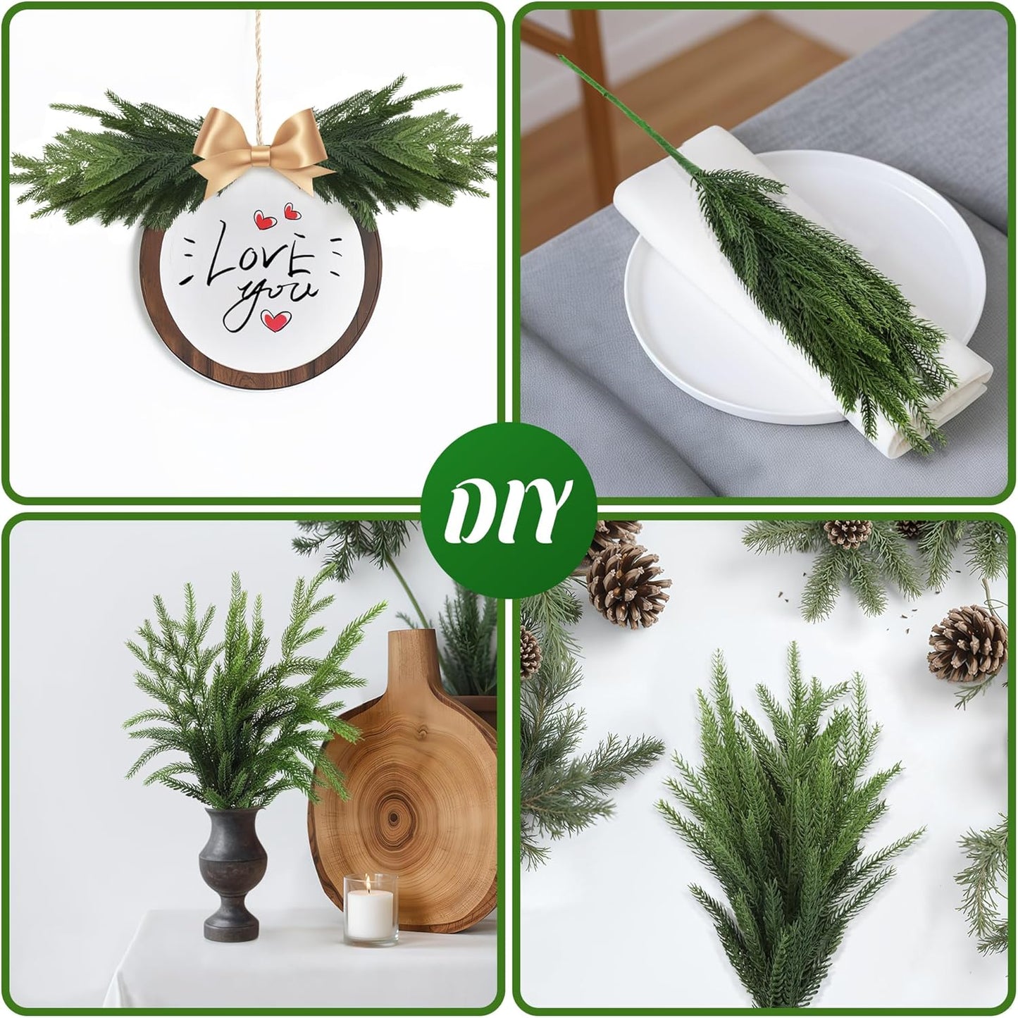 WeGuard 16 Pcs Real Touch Artificial Norfolk Pine Branches, 18 Inches Faux Cedar Pine Stem Fake Christmas Greenery Picks for Vase DIY Garland Wreath Christmas Decor Home Decor