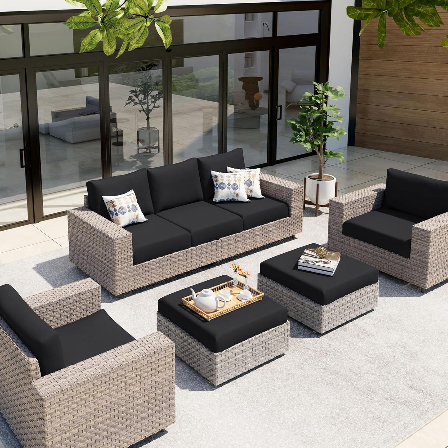 hyha Waterproof Couch Cushion Covers, Stretch Sofa Couch Seat Slipcover for Dog Washable, Non-Slip Waterproof Outdoor Cushion Covers for Patio Furniture Replacement (1 Piece for Large, Black)