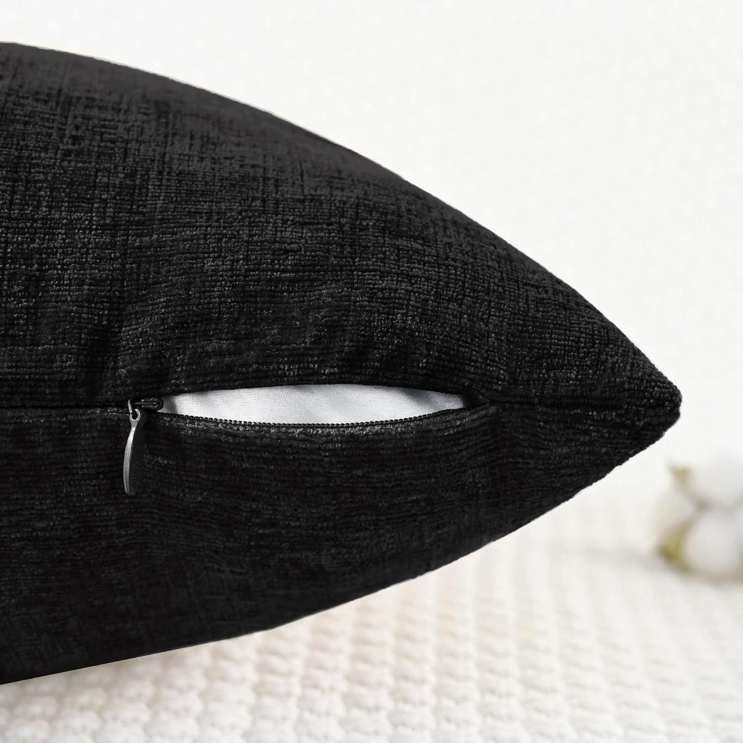 CaliTime Throw Pillow Covers Decorative 12 X 20 Inches Pack of 2 Cozy Chenille Cushion Cases for Couch Sofa Bed Living Room Home Black