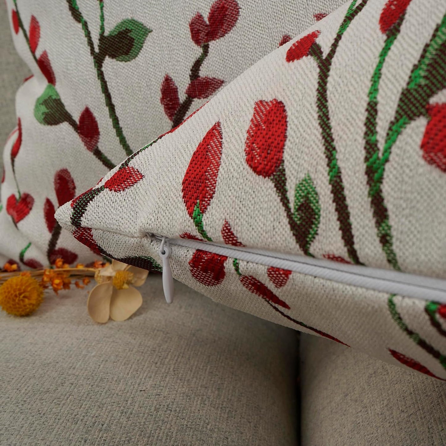 YOUR SMILE Christmas Red Classical Embroidery Jacquard Teal Leaf Pattern Square Decorative Throw Pillow Case Cushion Cover 18 x 18 inch