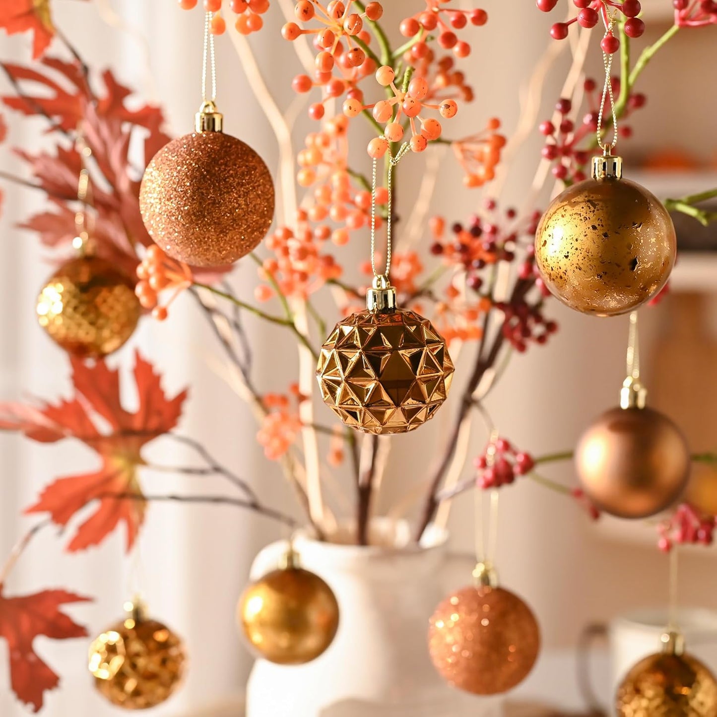 Valery Madelyn Christmas Tree Decorations Ornament Set for Fall Halloween, 50ct 2.36 Inches Bronze Copper Brown Shatterproof Christmas Ball Ornaments Hanging Xmas Holiday Party Decor