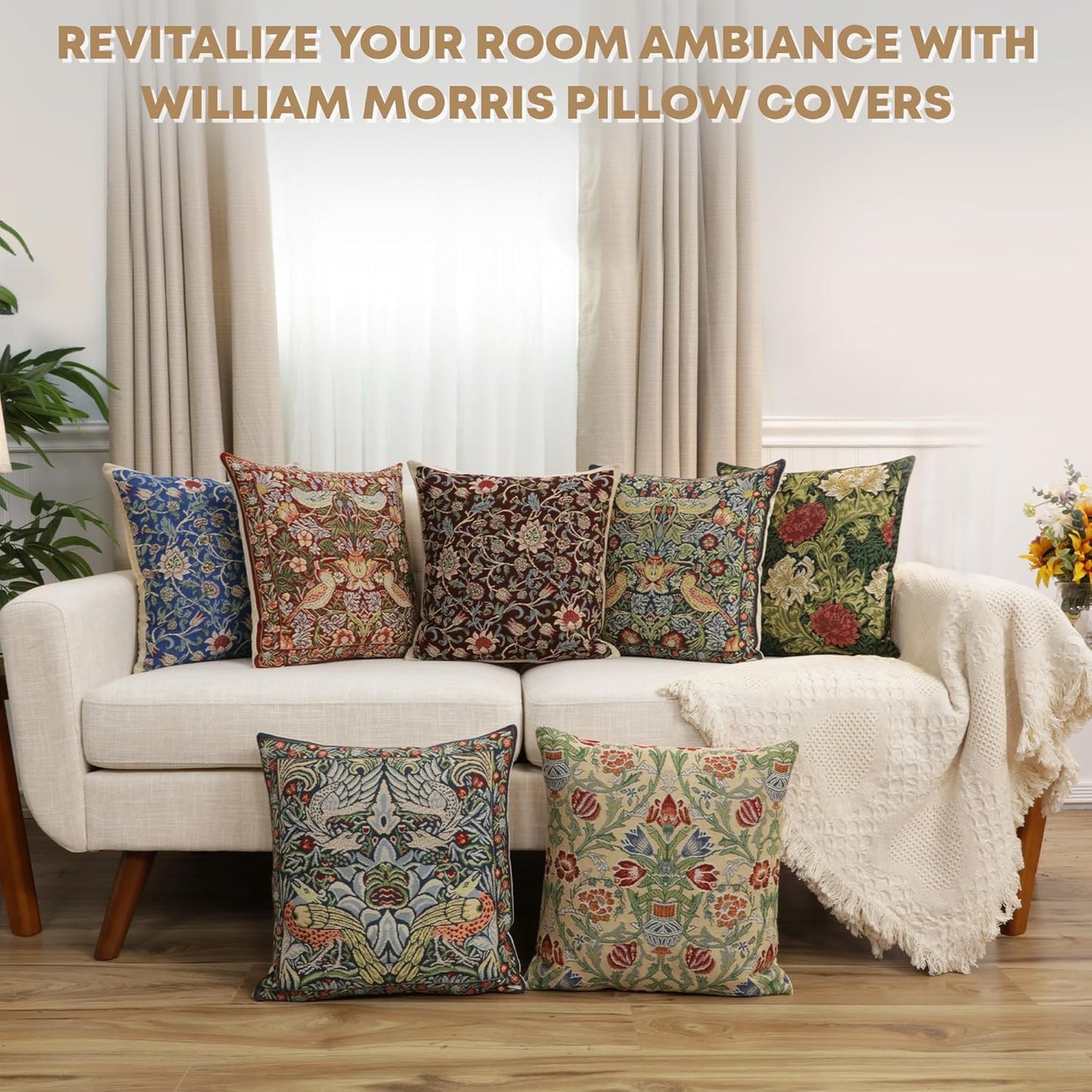 Charlotte Home Furnishings Throw Pillow Covers 16x16 in, Damson Blue Decorative Couch Pillow Cover, Boho Decor European Tapestry Cushion Cases, Living Room Cozy Home Decor, Jacquard Woven Soft Cotton