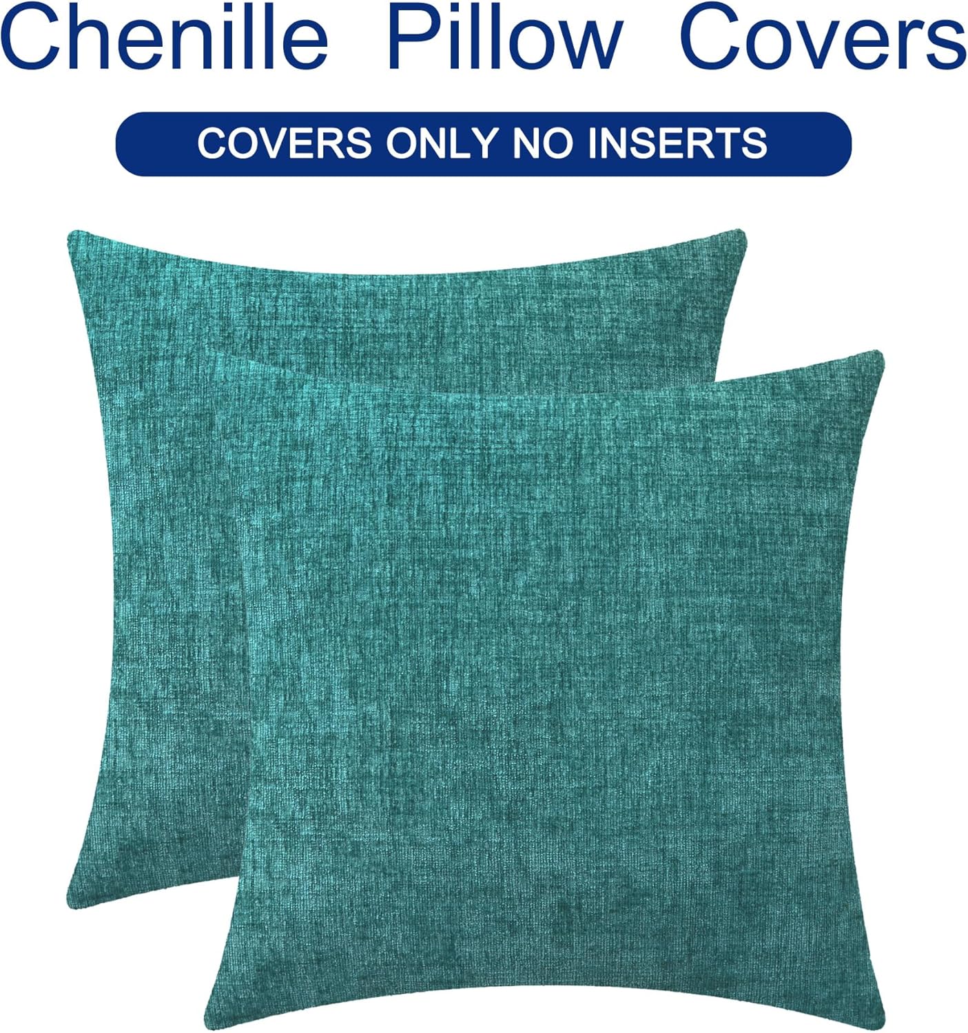 CaliTime Throw Pillow Covers Decorative 22 X 22 Inches Pack of 2 Cozy Chenille Cushion Cases for Couch Sofa Bed Living Room Home Teal