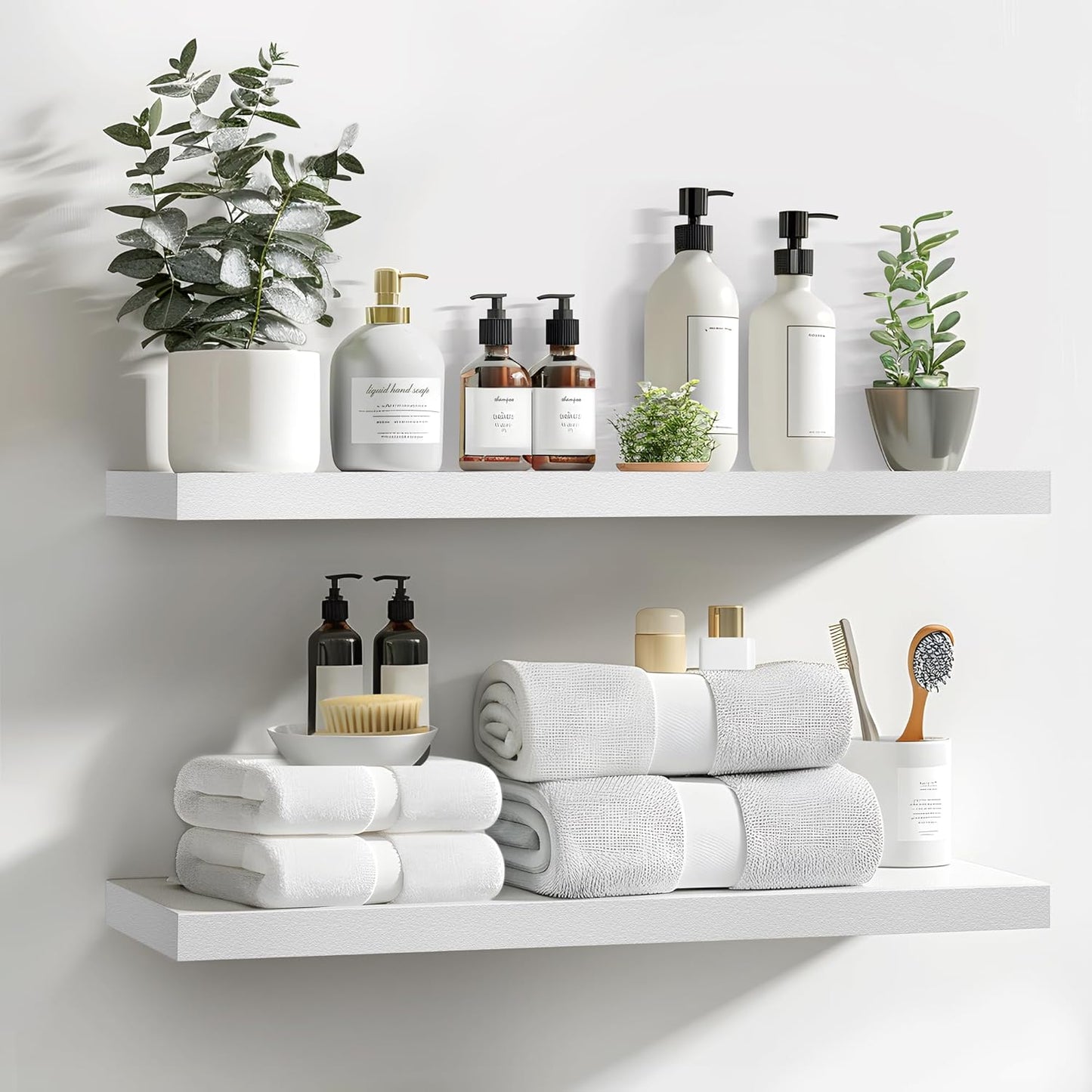 LaVie Home Floating Shelves, 24 Inch Wall Shelf Set of 2, Hanging Shelf with Invisible Brackets, Wall Decor for Bathroom, Bedroom, Living Room, Kitchen Storage, Modern White