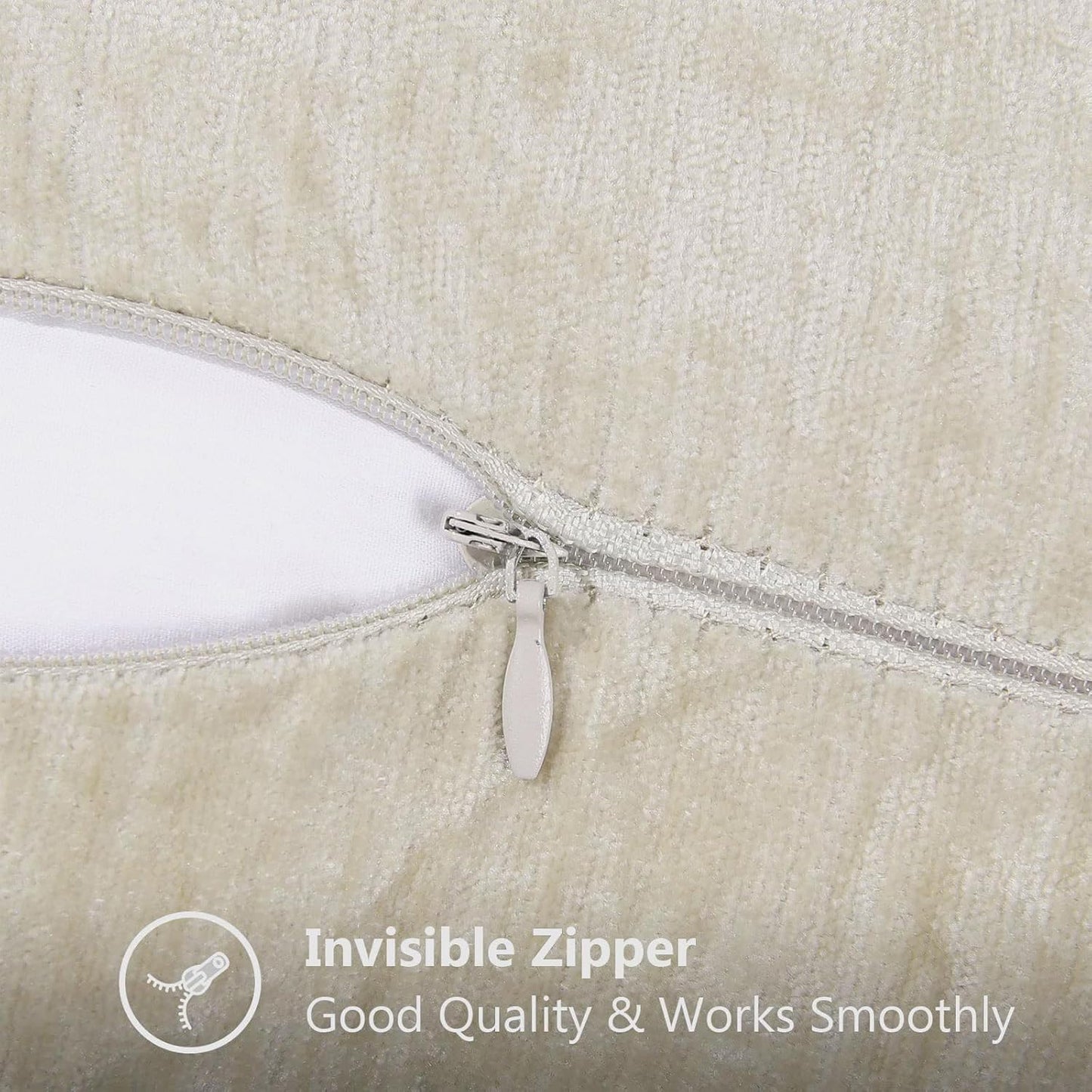 decorUhome Chenille Soft Throw Pillow Covers 18x18 Set of 2, Farmhouse Velvet Neutral Decorative Euro Pillow Covers with Stitched Edge for Couch Sofa Bed Home Decor, Beige