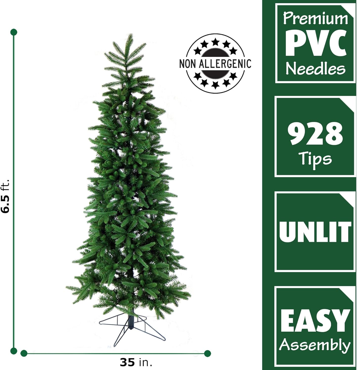 Fraser Hill Farm 6.5-Ft. Carmel Pine Slim Christmas Tree, Unlit Artificial Christmas Tree with Realistic Foliage and Stand, Foldable for Convenient Storage, Perfect for Small Spaces and Apartments