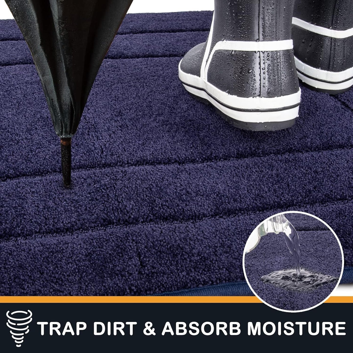 PURRUGS Dirt Trapping Door Mat 32" x 70", Non-Slip/Skid Machine Washable Entryway Rug, Dog Doormat, Super Absorbent Welcome Mat for Muddy Wet Shoes and Paws, Navy Blue