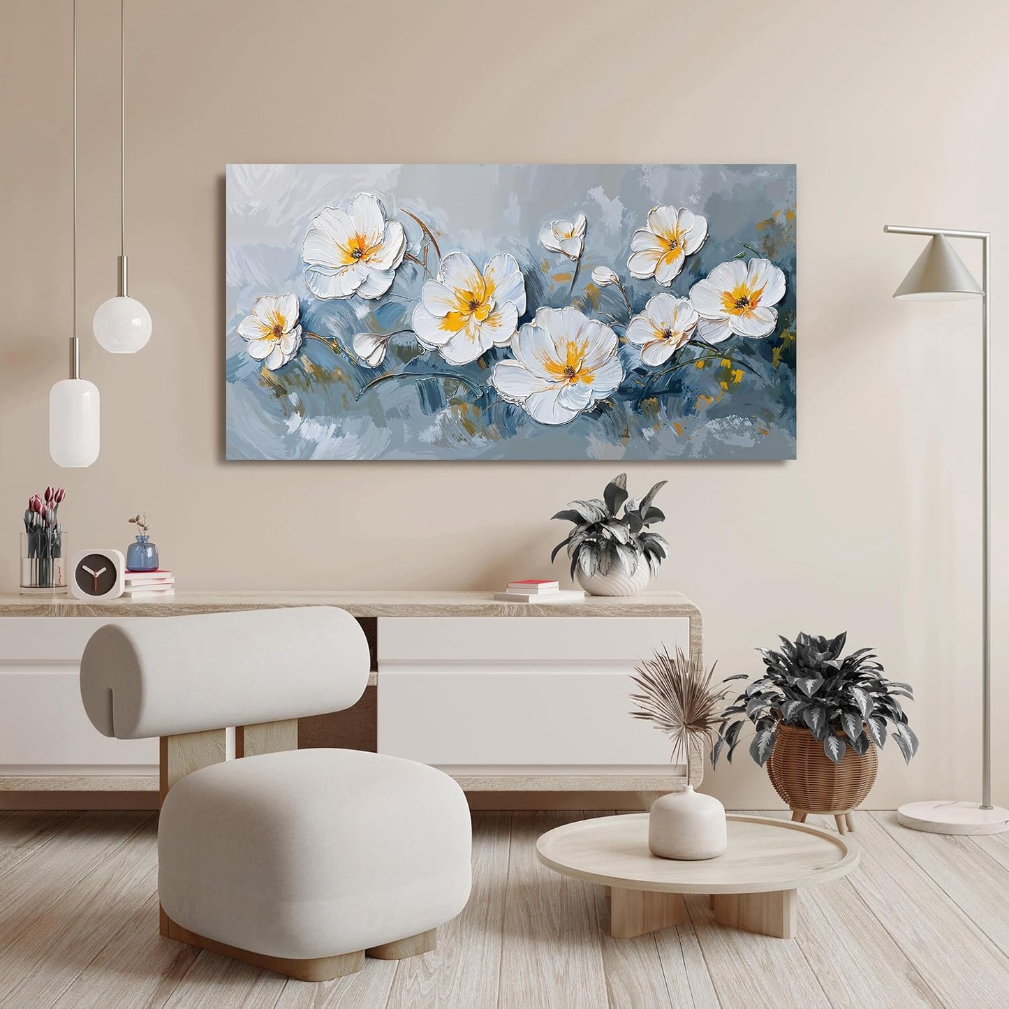 KUPTEU Canvas Wall Art Decor Wall Art Pictures for Living Room White Flowers Wall Art Prints Hallway Decorations Canvas Art Wall Decor Artwork for Walls Bedroom Home Aesthetic Decor 20" X 40"