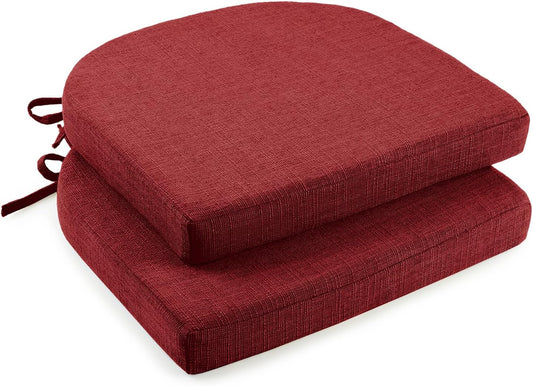 downluxe Indoor Chair Cushions for Dining Chairs, Soft and Comfortable Textured Foam Kitchen Chair Pads with Ties and Non-Slip Backing, 16" x 16" x 2", Red, 2 Pack