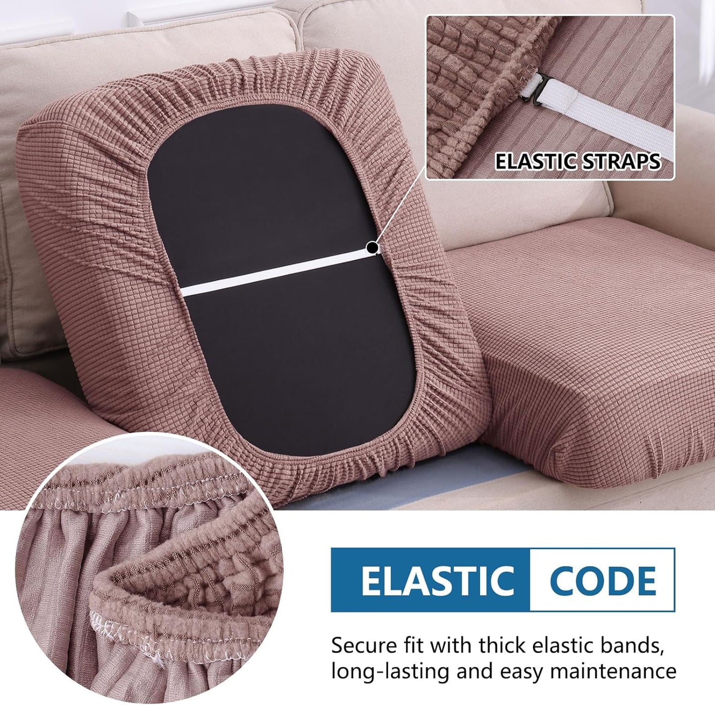 hyha Waterproof Couch Cushion Covers for Pets, Non Slip Sofa Seat Cover for Dogs Washable, Soft Thick Stretch Jacquard Fabric, Sofa Slipcovers with Elastic Bottom (1 Piece for Backrest L, Camel)