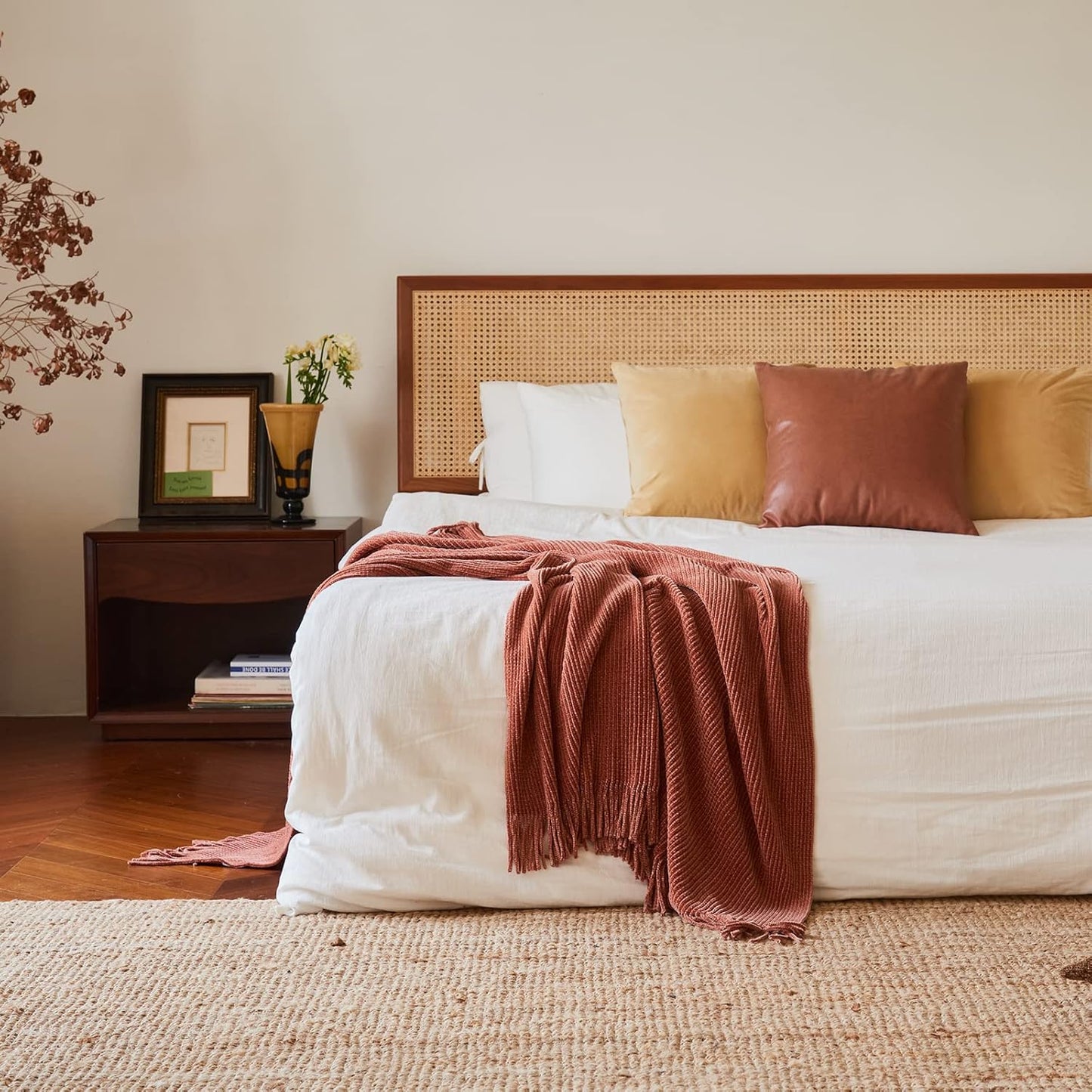 lifein Throw Blanket for Couch, Soft Boho Decor Bed Throw,Cozy Burnt Orange Chenille Knitted Small Farmhouse Lightweight Throw for Spring(Rust,60 * 80")