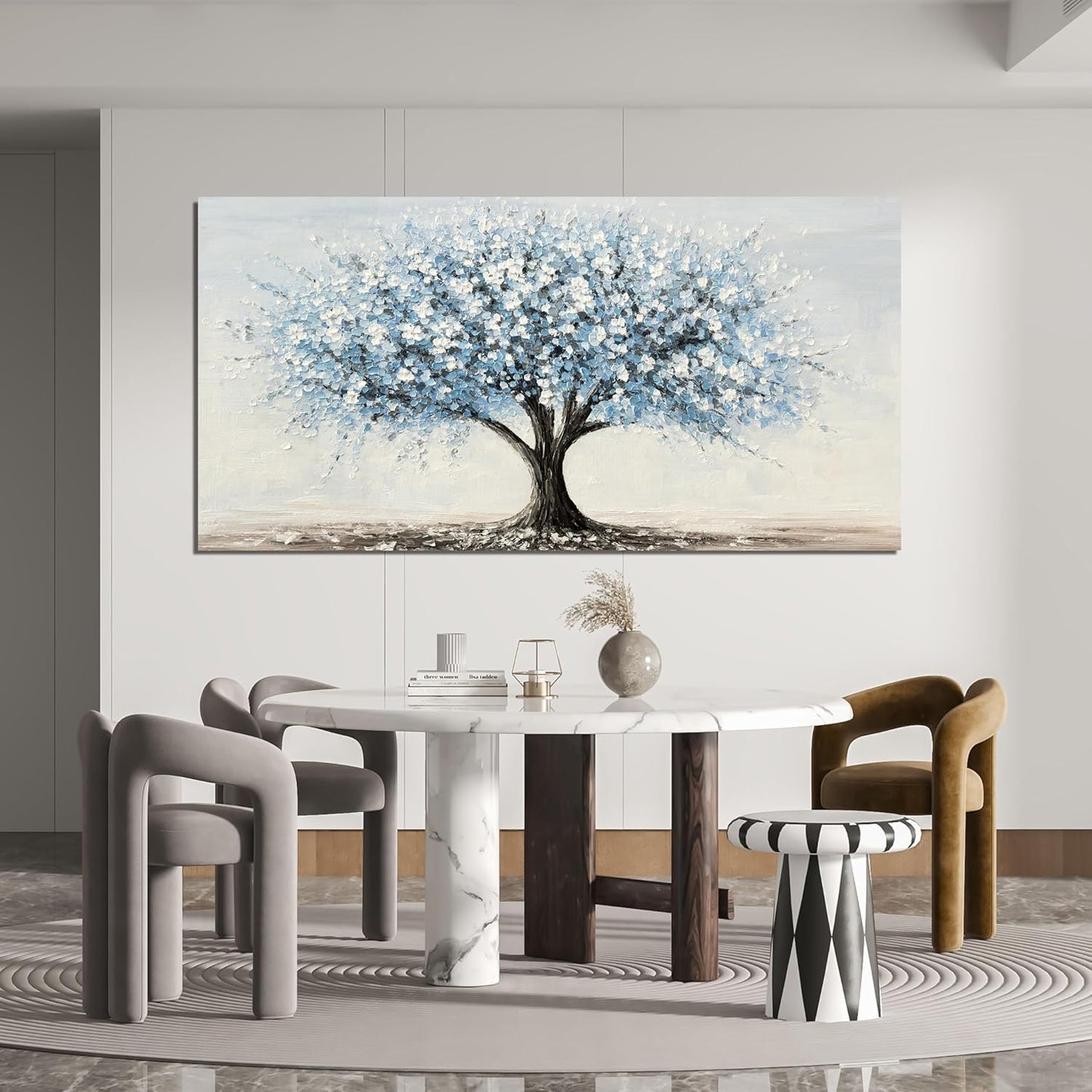 Large Canvas Wall Art Decor Large Tree of Life Wall Art Canvas Art Wall Decor Wall Art Pictures for Living Room Vintage White Blue Wall Art Prints Artwork for Walls Bedroom Office Decor 29" X 58"