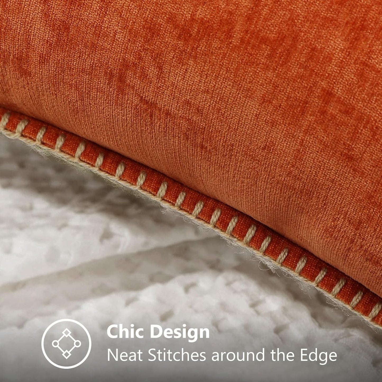 decorUhome Fall Chenille Soft Throw Pillow Covers 26x26 Set of 2, Farmhouse Velvet Neutral Decorative Euro Pillow Covers with Stitched Edge for Couch Sofa Bed Home Decor, Rust