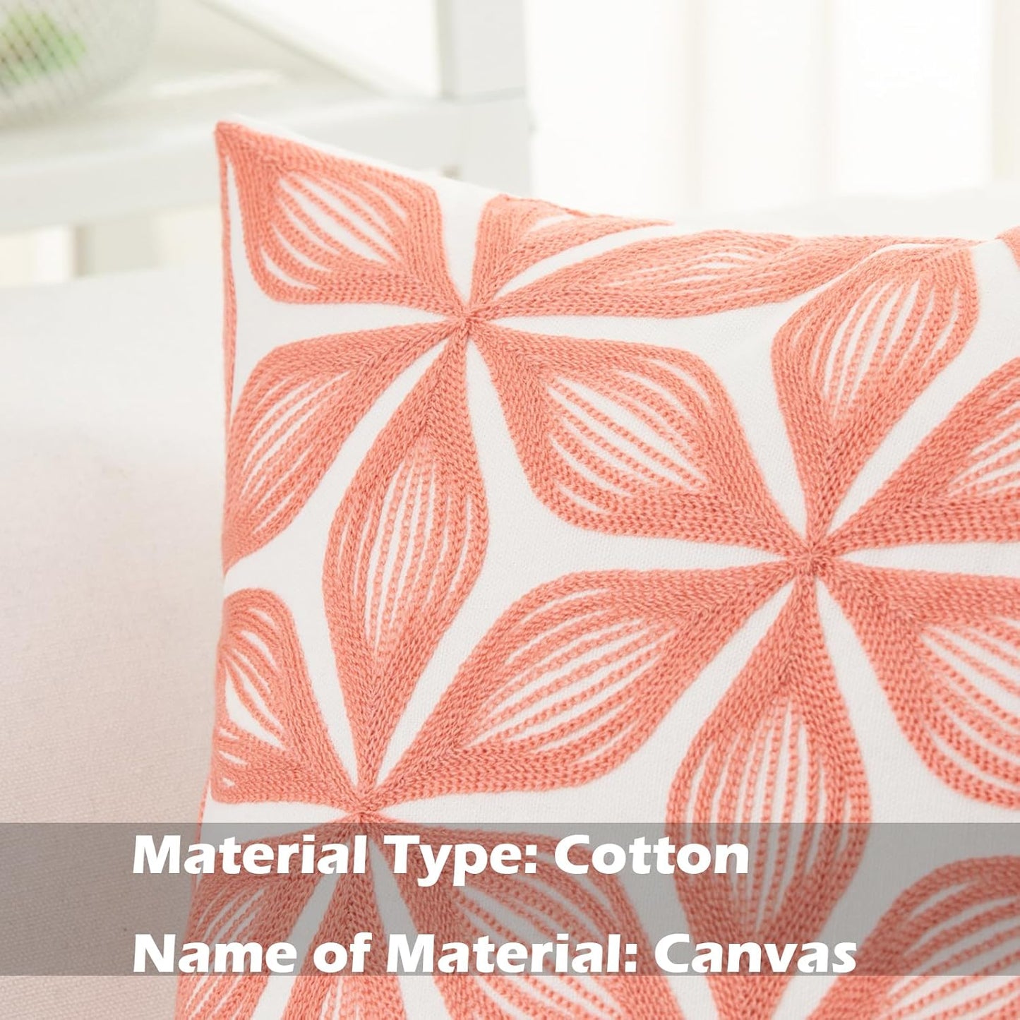 HWY 50 Coral Pink Decorative Throw Pillow Covers 18x18 Inch (1 Piece), Embroidered Cotton Farmhouse Cushion Cover Pillow Case for Sofa Couch Living Room Bed, Fashion Geometric