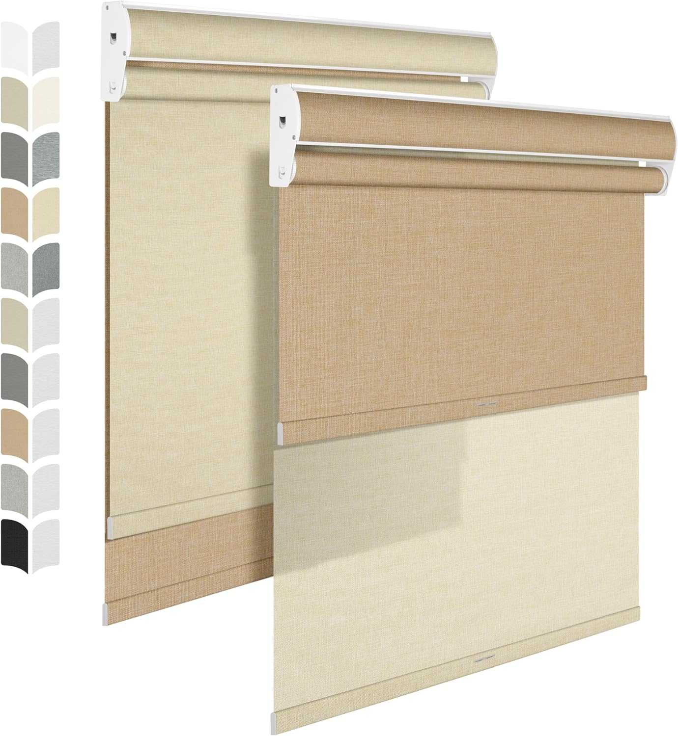 BERISSA Cordless Dual Roller Shades with Cassette Valance,Double Window Shades Blackout and Light Filtering Shades,Day and Night Roller Shades for Home Office Door.Linen Beige.24 W x 86" H