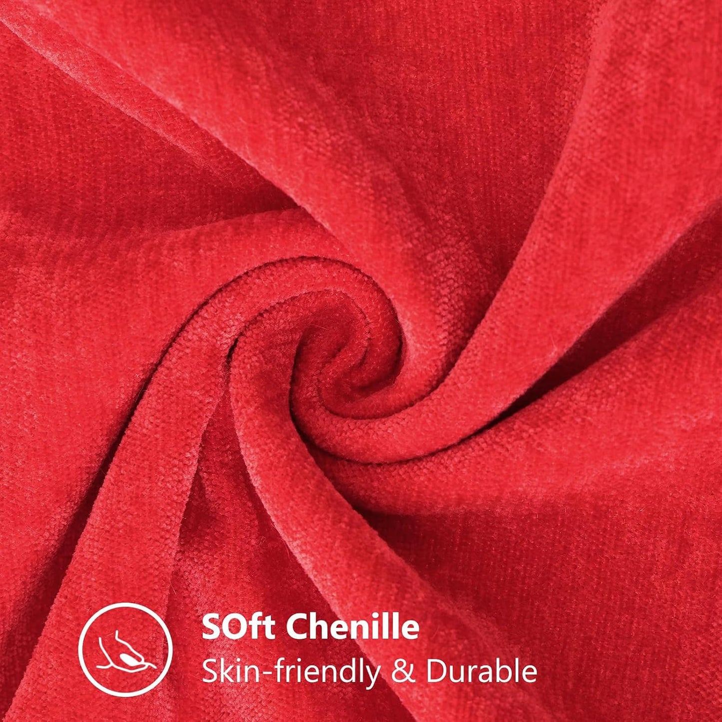 decorUhome Chenille Soft Throw Pillow Covers 20x20 Set of 2, Farmhouse Velvet Neutral Decorative Euro Pillow Covers with Stitched Edge for Couch Sofa Bed Home Decor, Red