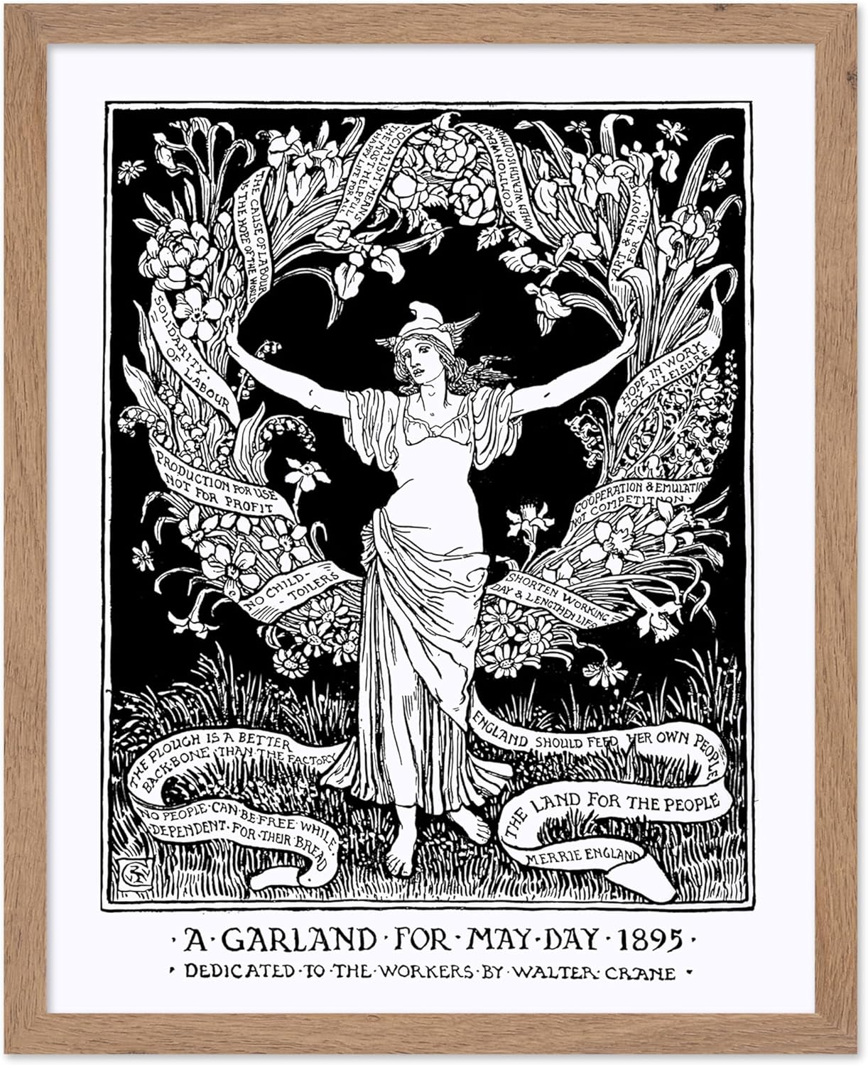 Poster Master Vintage Walter Crane Poster - Retro A Garland for May Day Print - Socialist Art - Gift for Him, Her, Men, Women - Wall Decor for Home, Office, Living Room, 16x20 Beige Framed