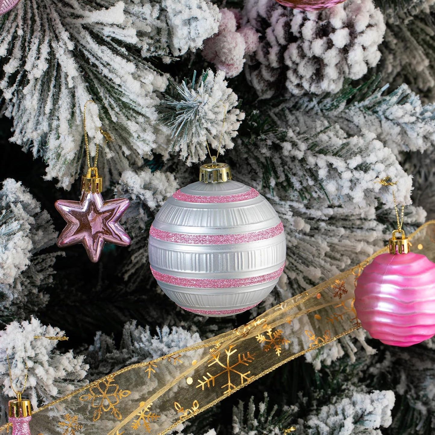 150PCS Pink and Silver Christmas Ornaments, Shatterproof Christmas Ball Ornaments Set, Assorted Christmas Baubles Hanging Decorations for Xmas Tree Home Festival Party Wedding (Pink & Silver)