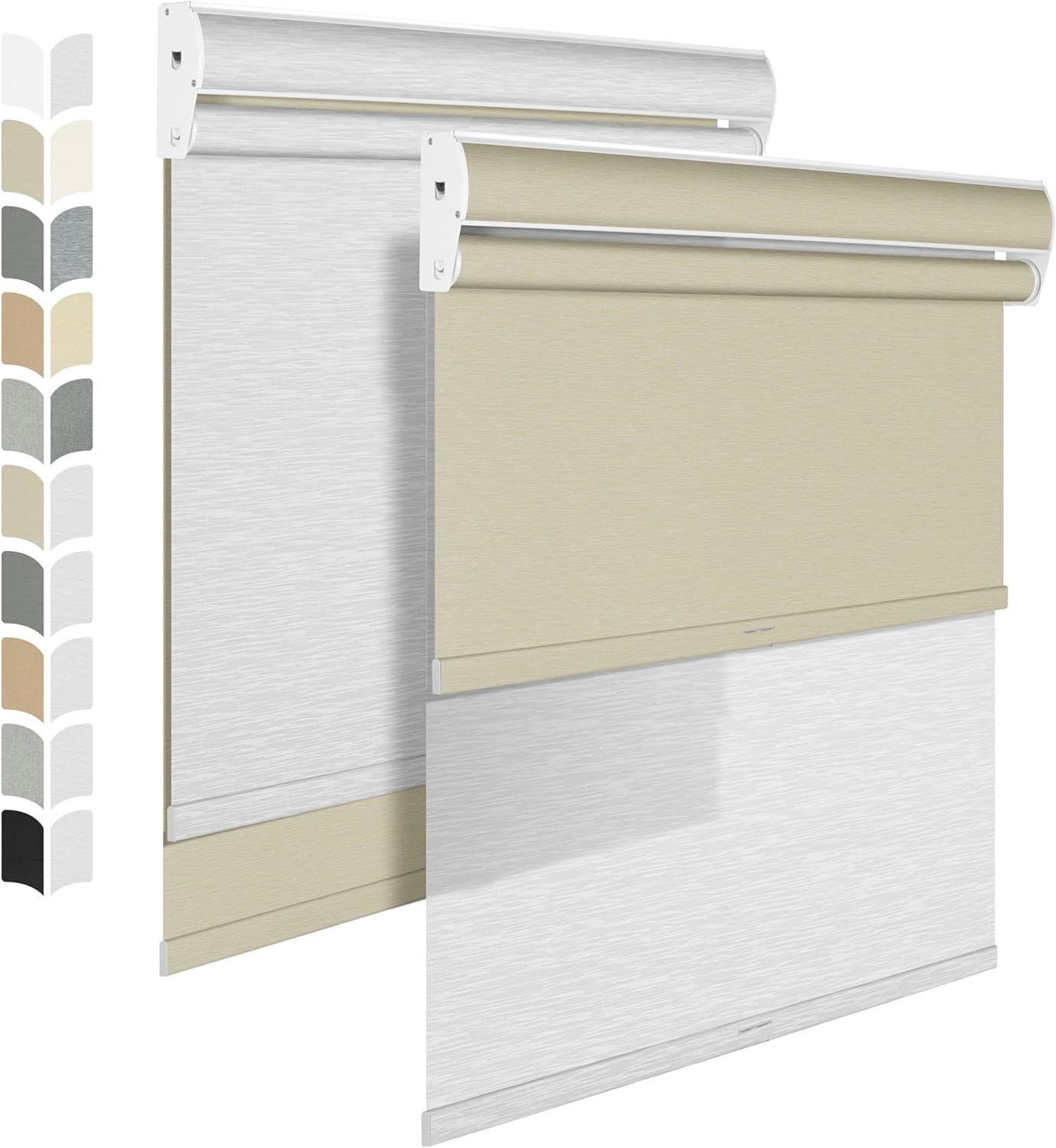 BERISSA Cordless Dual Roller Shades with Cassette Valance,Double Window Shades Blackout and Light Filtering Shades,Day and Night Roller Shades for Home Office Door.Beige and White.35 W x 80" H