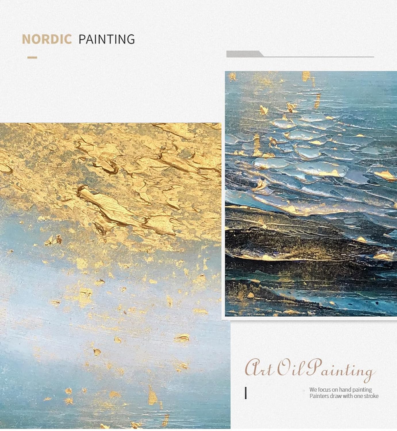 Hand Painted Blue Ocean Oil Painting for Office, Large Abstract Wall Art for Living Room, Framed Seascape Wall Picture for Kitchen Bedroom Home Decor 32x32inch