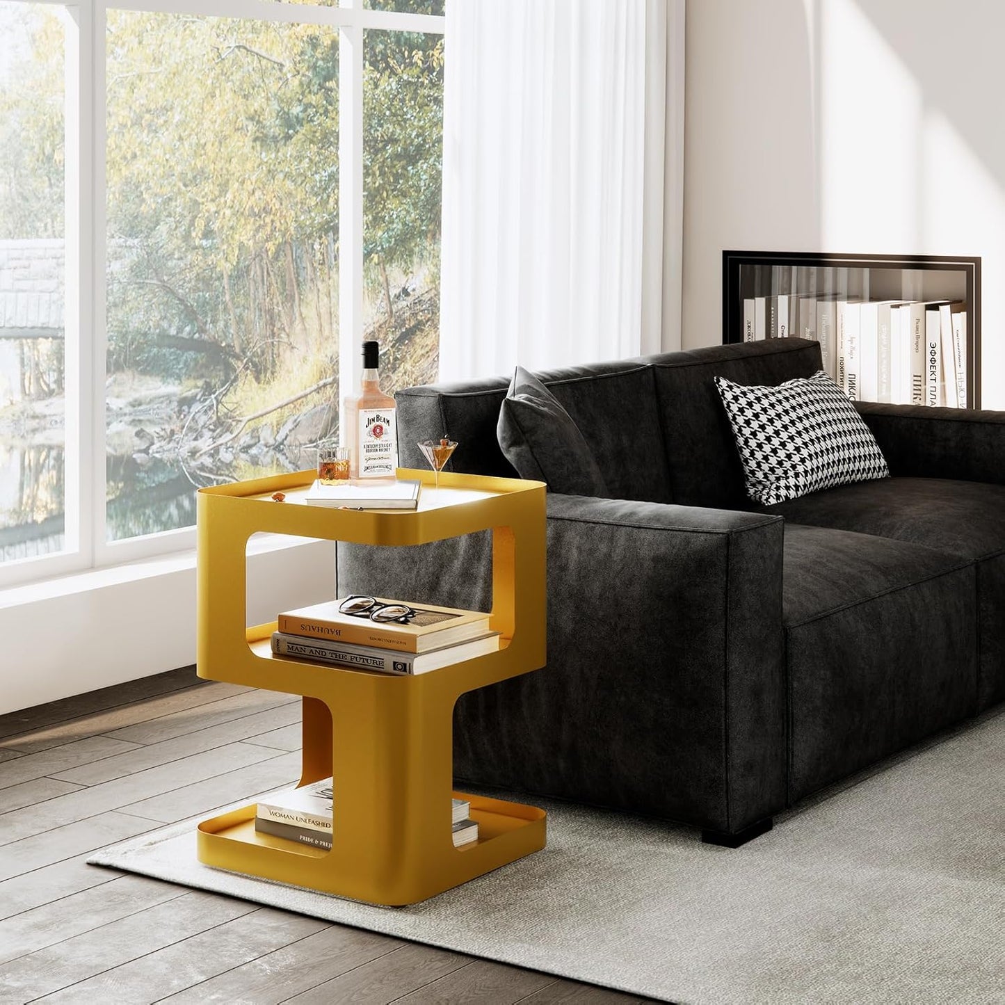Gold Side Table,Modern end Table,Unique nightstand,Bedside Tables,Metal Accent Side Table with Storage for Living Room Bedroom Couch,no Assembly Required
