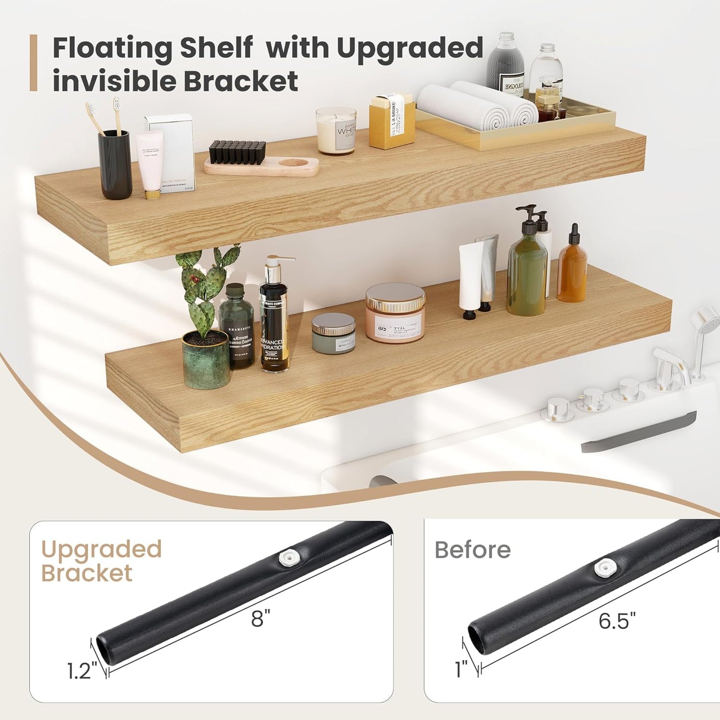 Heimlove 12 Inch Deep Floating Shelves, 12 x 12 inches Long Wall Shelf, Large Extra Display Shelf & Storage Shelf, Rustic Wood Wall Shelves for Fireplace Mantel, Oak - 2Pack