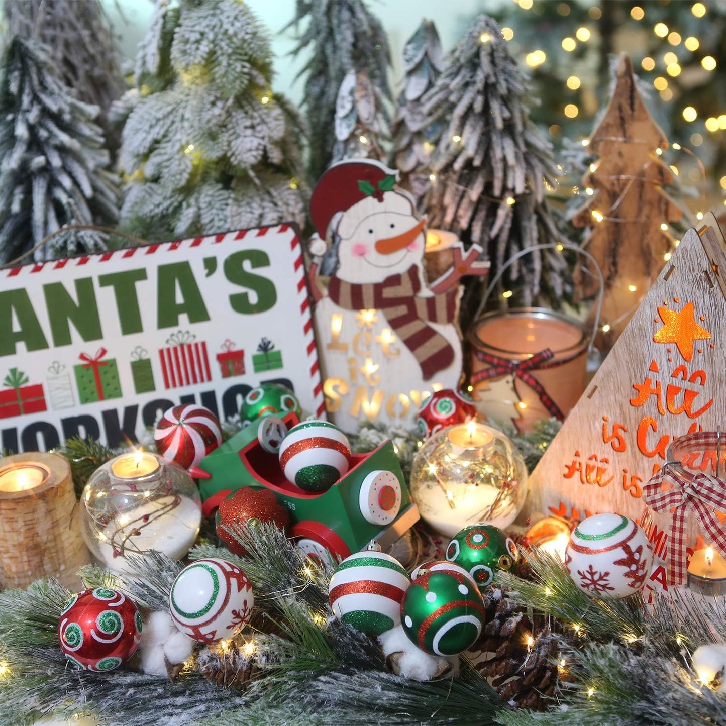 Sea Team 60mm/2.36" Set of Colorful Painted Sparkling Ornaments and Hanging Baubles for Christmas Tree - 30 Pieces