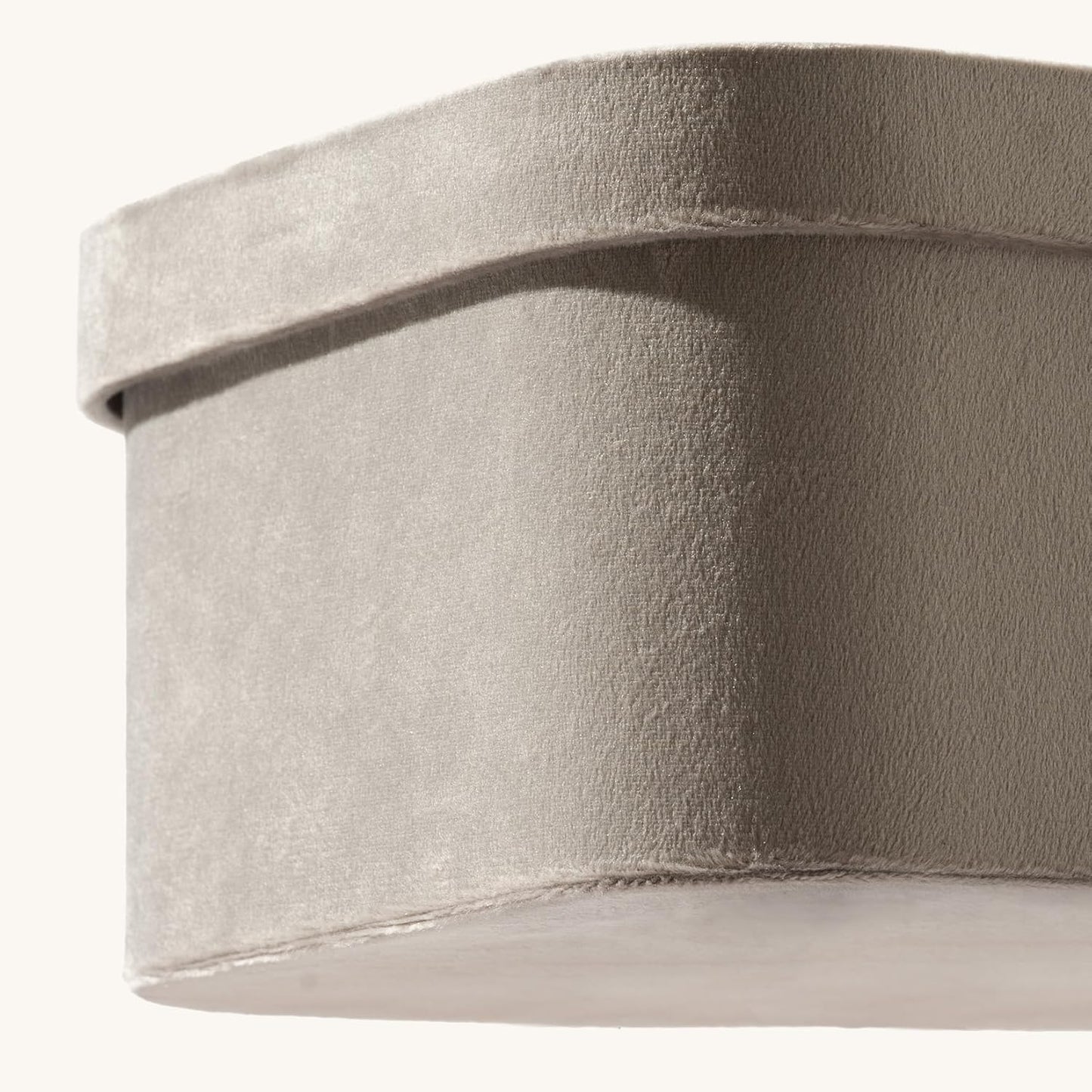 La Jolie Maison Velvet Storage Baskets with Lids, Sturdy Stackable Cardboard Boxes with Decorative Trays, Organizer Bins for Bathroom Bedroom Organizing, Taupe, Set of 3