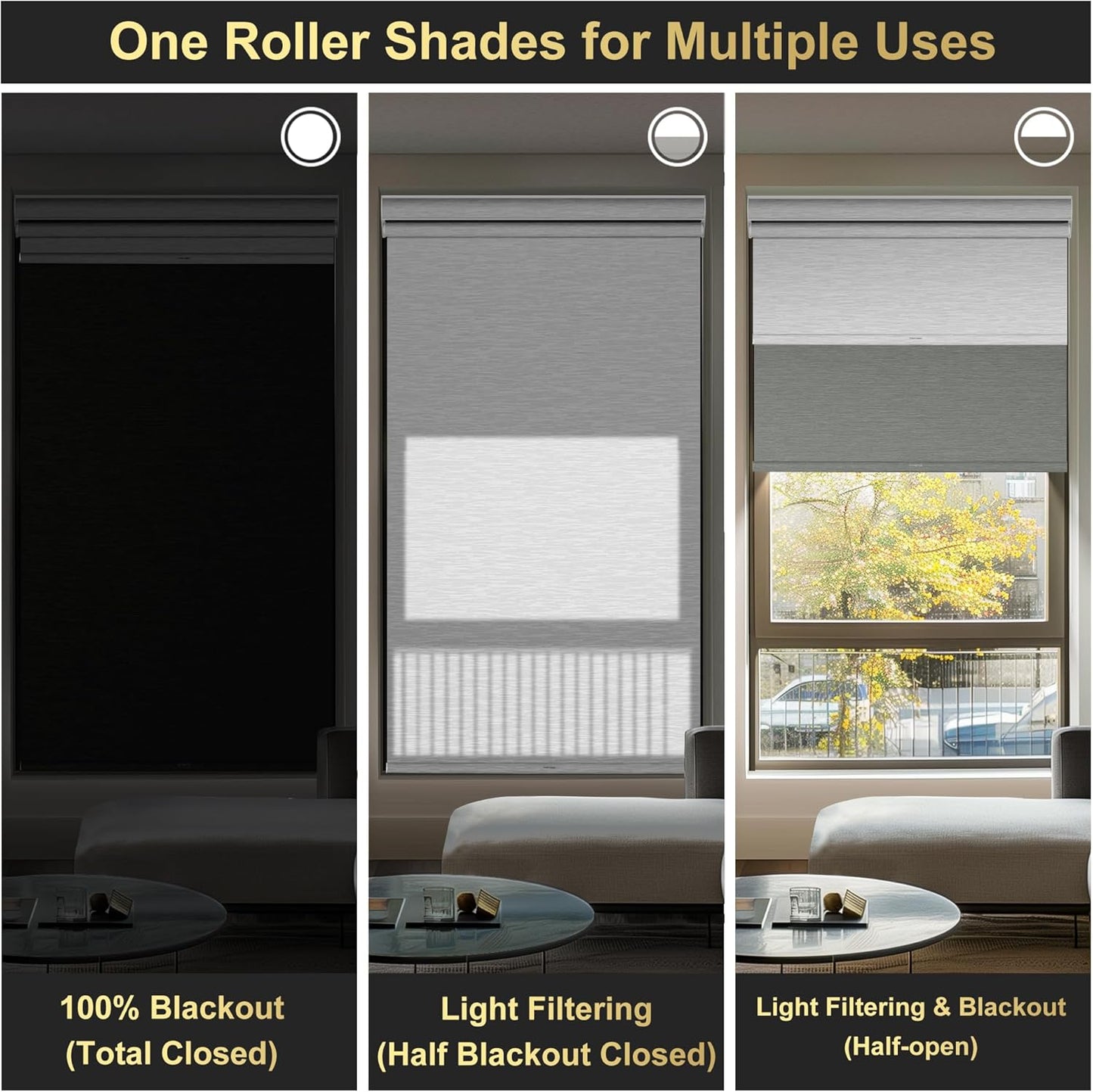 BERISSA Cordless Dual Roller Shades with Cassette Valance,Double Window Shades Blackout and Light Filtering Shades,Day and Night Roller Shades for Home Office Door.Grey and White.30 W x 56" H