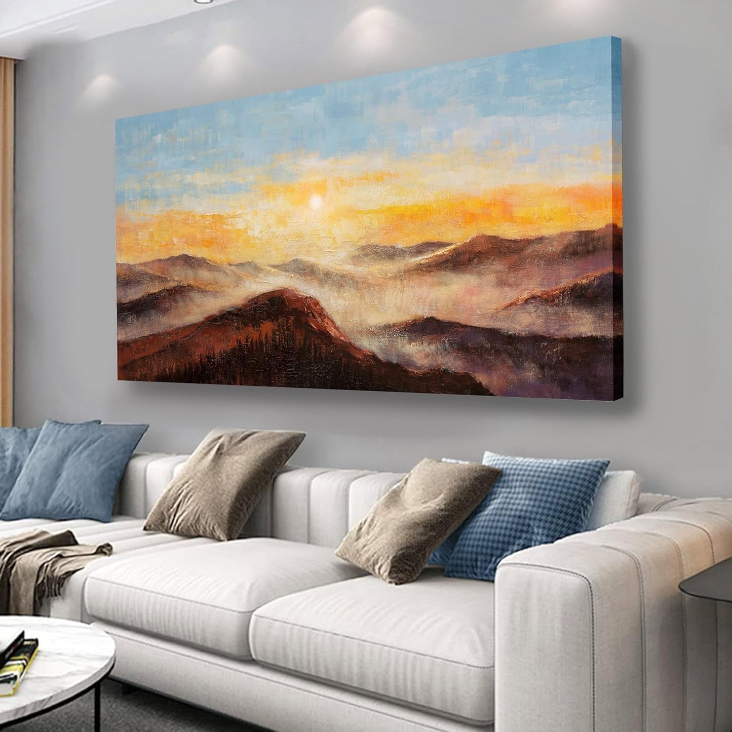 Belmrxne Landscape Wall Art Yellow and Blue Wall Decor Modern Minimalist Decor rectangle Canvas Painting for Living Room Bedroom Dining Room Office Home Decor 24x48 inch