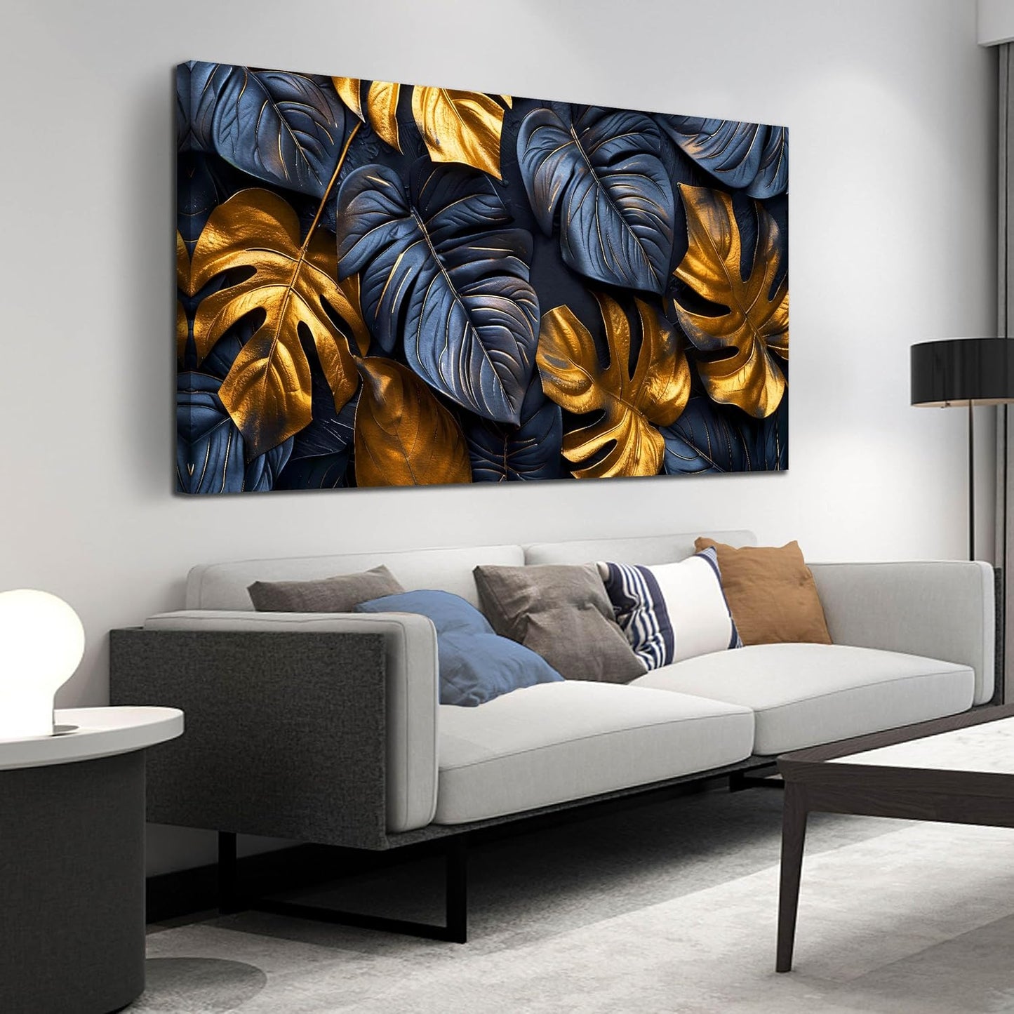 Leaves Pictures for Living Room Wall Decoration - Black and Gold Canvas Wall Art Bedroom - Modern Wall Art for Dining Room Size 29" x 59"