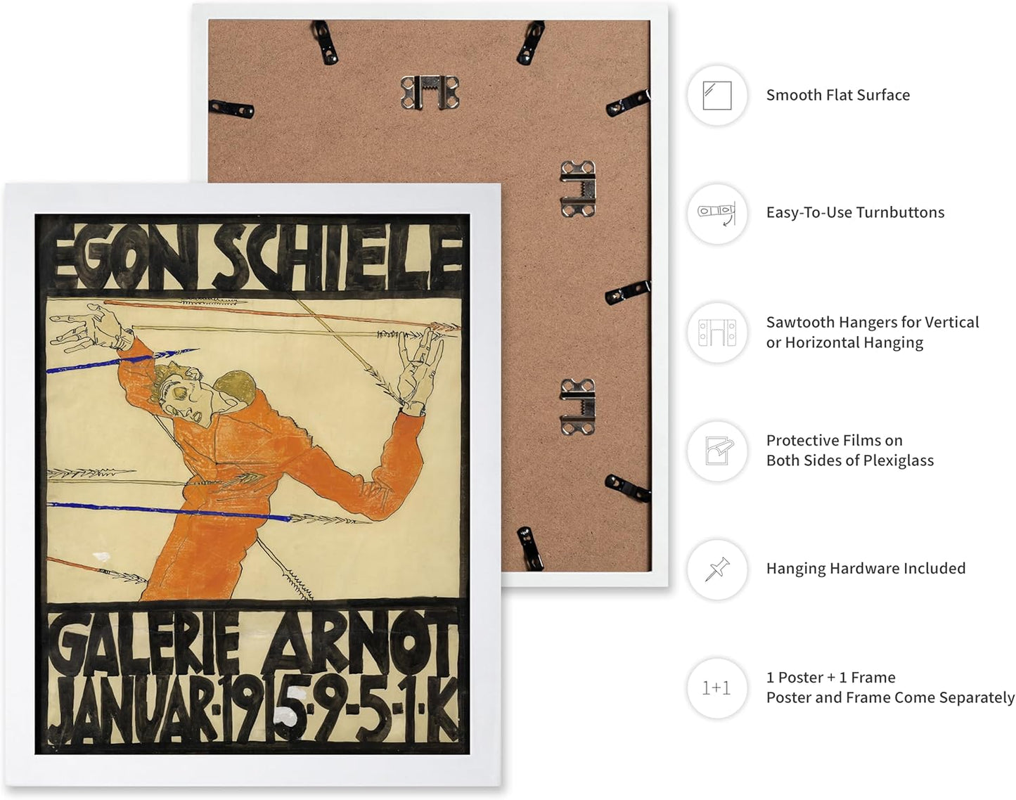 Poster Master Vintage Painting Poster - Retro Expressionism Print - Self Portrait as the Martyred St Sebastian - Gift for Artist, Friend - Wall Decor for Home, Office, 11x14 White Framed