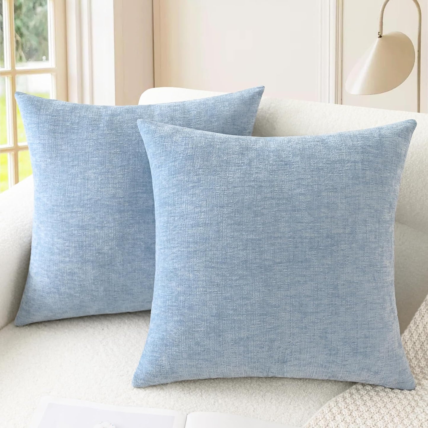 CaliTime Throw Pillow Covers Decorative 26 X 26 Inches Pack of 2 Cozy Chenille Cushion Cases for Couch Sofa Bed Living Room Home Baby Blue