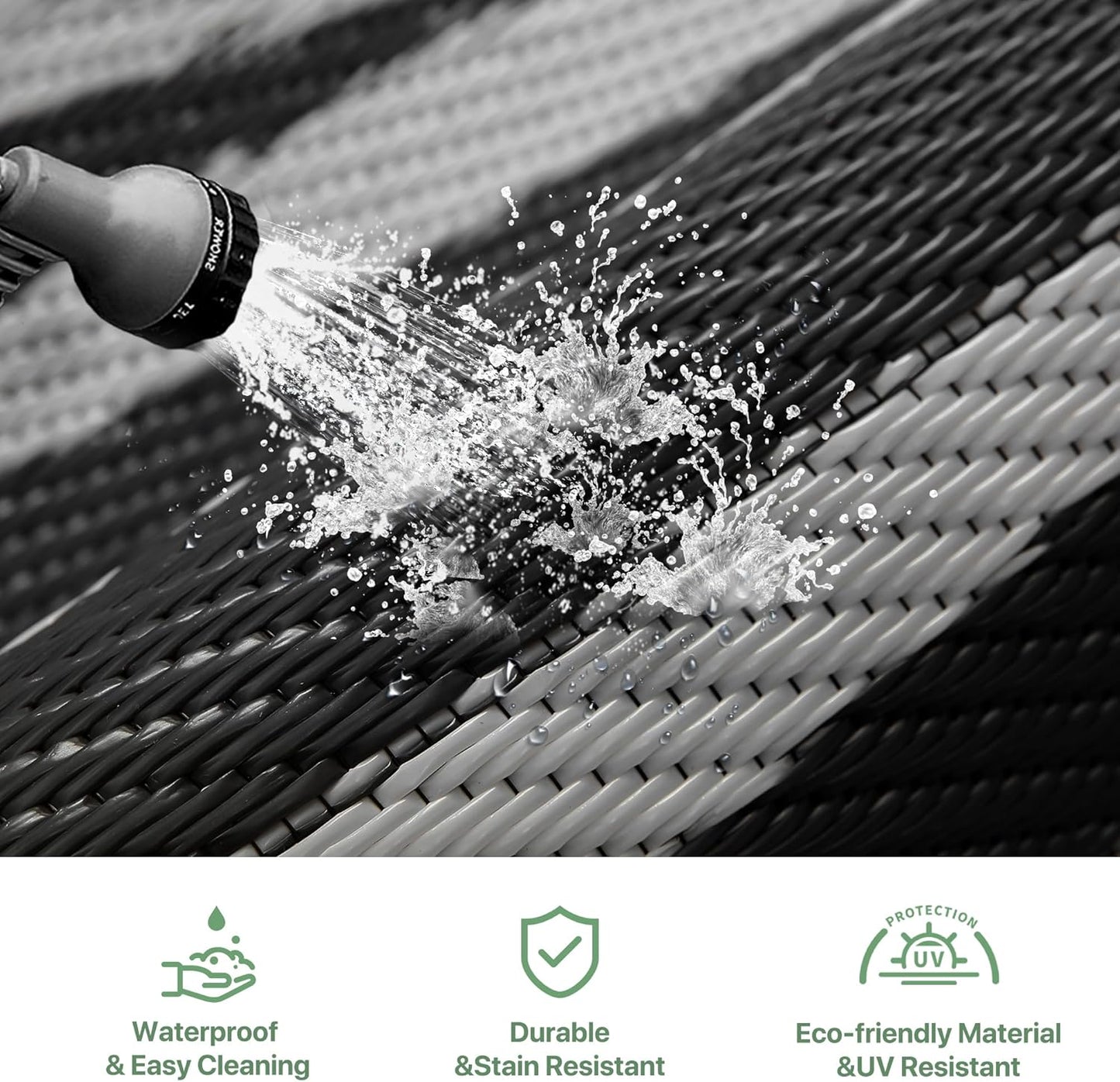 GENIMO Outdoor Rug 5'x8' Waterproof for Patio Decor, Reversible Outdoor Plastic Straw Rug Carpet, Camping Mats for Outdoor, RV, Backyard, Deck, Balcony, Picnic, Black & Grey