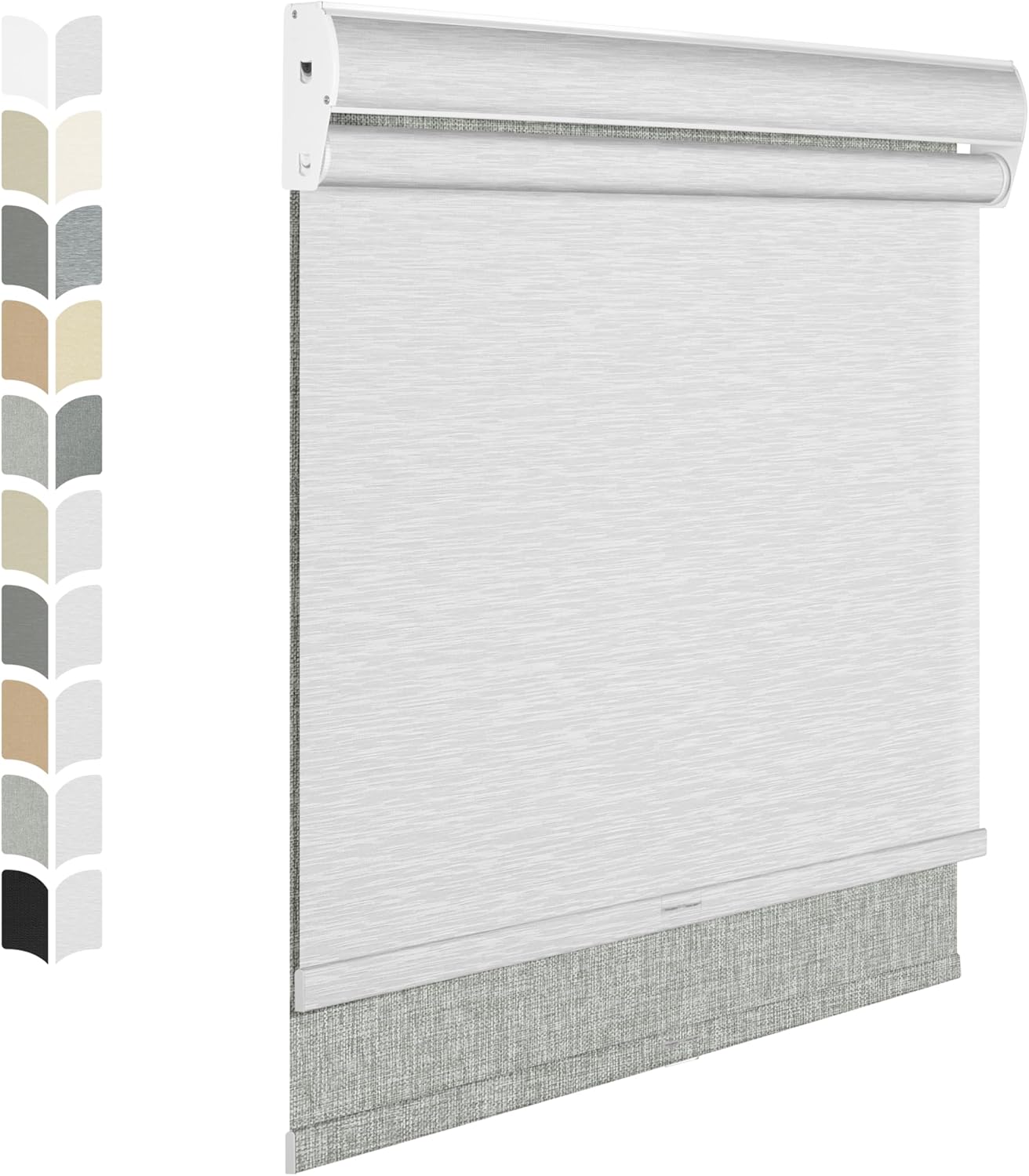 BERISSA Dual Roller Shades with Cassette Valance, Blackout and Light Filtering, Day and Night for Home Office Door. Linen Grey and White. 74W x 64"H