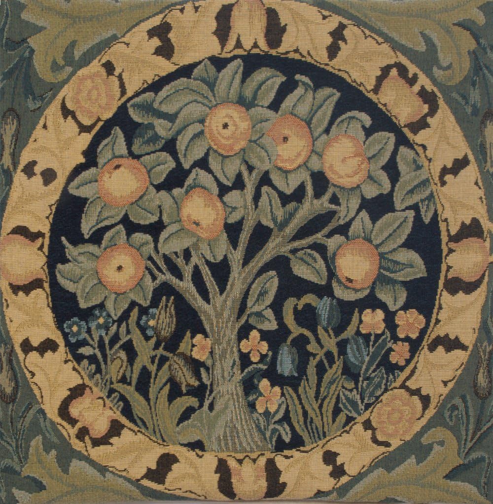 Charlotte Home Furnishings Throw Pillow Covers, Decorative Boho Pillow Covers for Couch, Living Room, Orange Tree Square Cushion Cases 14x14 in, European Cotton Jacquard Woven for Cozy Bedroom Decor