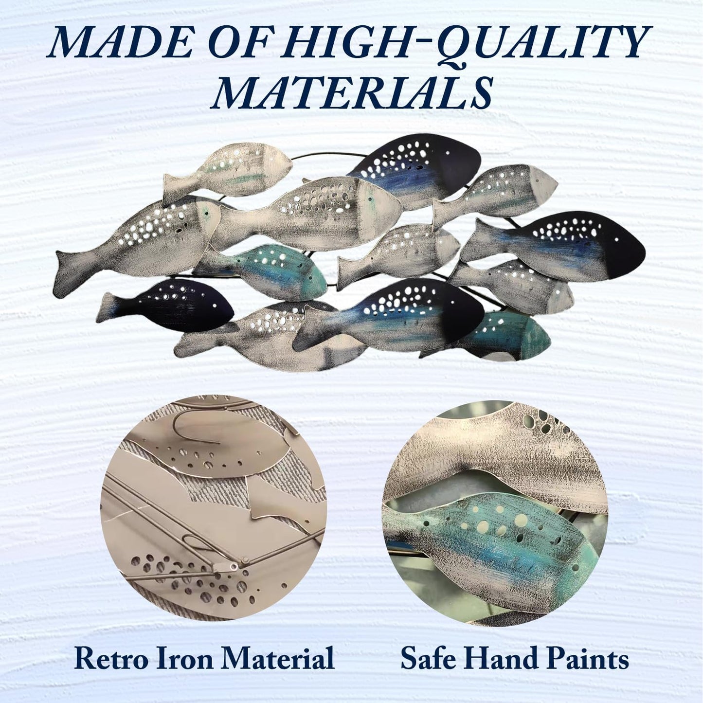 FMXYMC Coastal Ocean Metal 3D Fish Wall Sculpture, 50" x 20", Hand Painted Hanging Decoration for Living Room/Bedroom/Dining Room