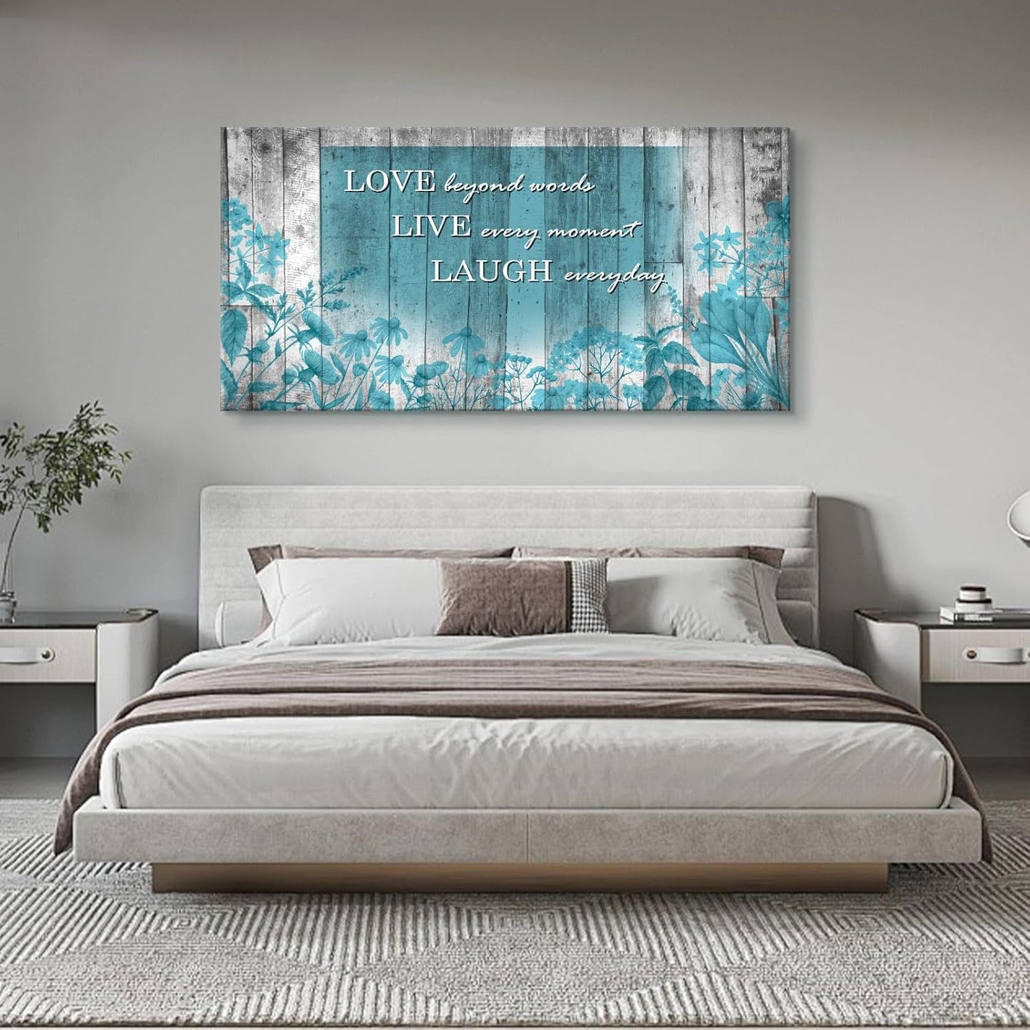 Cao Gen Decor Art S07075 Wall Art Motivational Quotes Canvas Prints 1 Panels Teal Flowers Abstract Pictures Paintings Stretched and Framed for Living Room Bedroom Kicthen Office Artwork