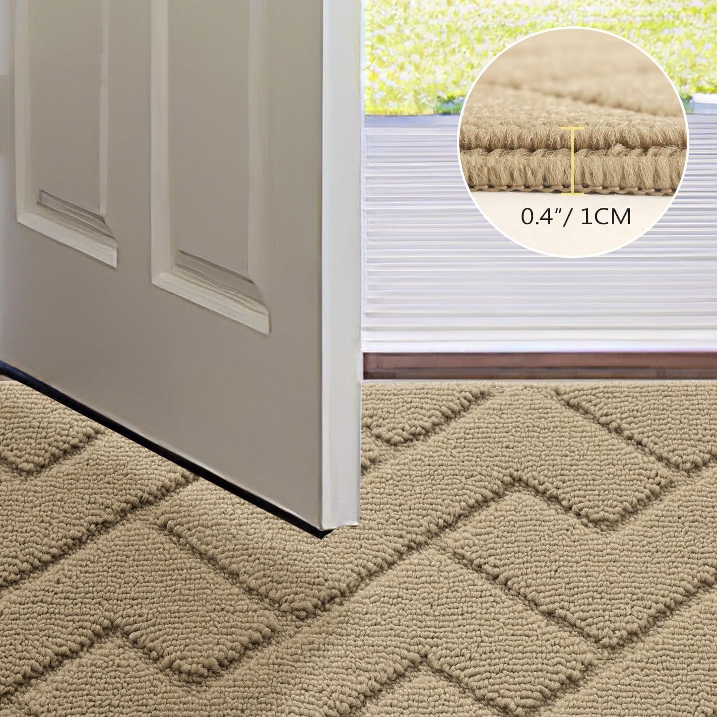 hicorfe Indoor Door Mat,Non Slip Door Mats,32"x48" Front Back Door Mat Rubber Backing,Absorbent Resist Dirt Entrance Inside Floor Mats for Entryway Washable Low-Profile(Beige)