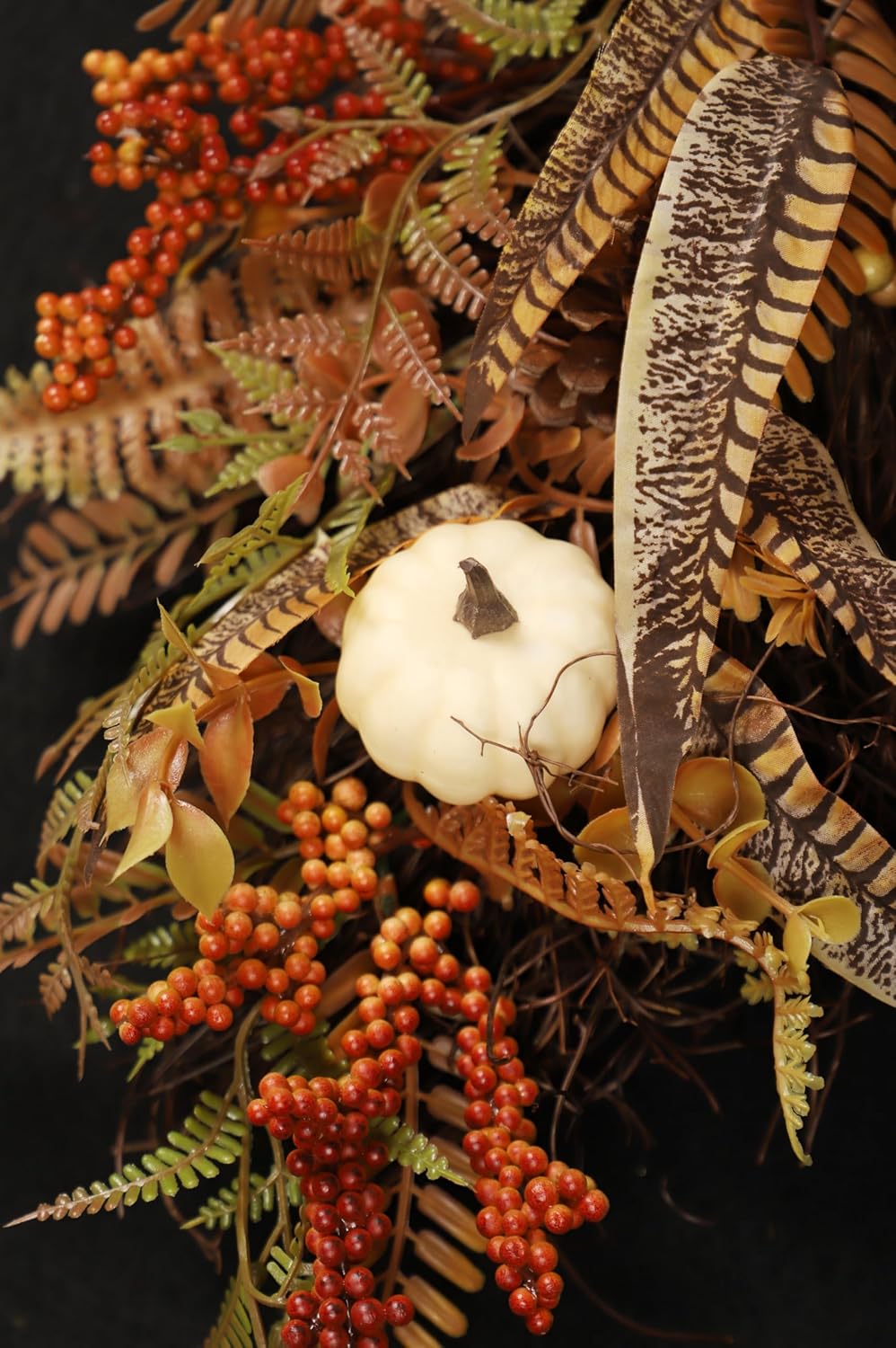 Fall Wreaths for Front Door, Autumn Wreath with Pumpkins, Berries and Leaves for Indoor Outdoor Porch Thanksgiving Farmhouse Harvest Halloween Home Décor (White Pumpkin)