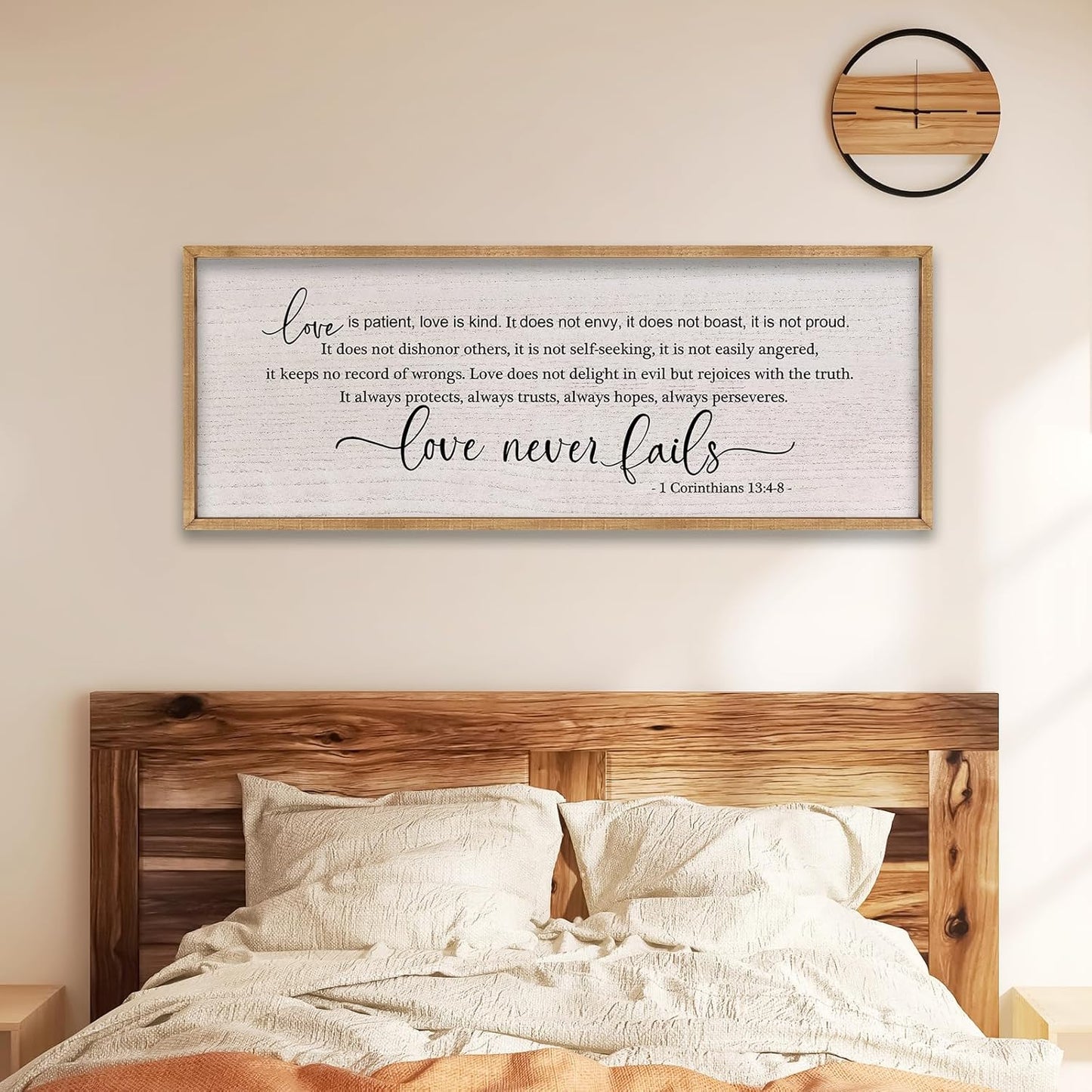 LuZhiQiang Love is Patient Love is Kind Wall Decor 40"X15" Bible Verse Quote 1 Corinthians 13 For Bedroom Above Bed Christianity Couple Sign Large Wood Framed Wall Hanging Art (Wood)
