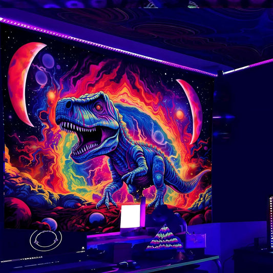 Dinosaur Tapestry Blacklight, Black Light Dinosaur Posters for Boys Room Uv Cool Dino Kids Tapestry for Teen Bedroom Home Decor 60x50in