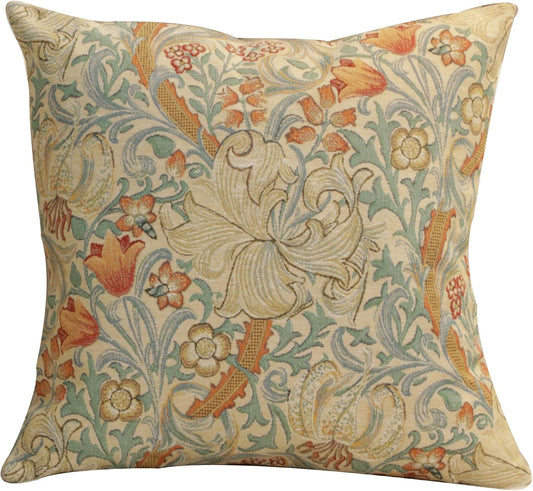 Charlotte Home Furnishings Throw Pillow Covers, Decorative Boho Pillow Cover for Couch, Living Room, Golden Lily Light Square Cushion Cases 18x18 in, European Cotton Jacquard Woven, Cozy Bedroom Decor