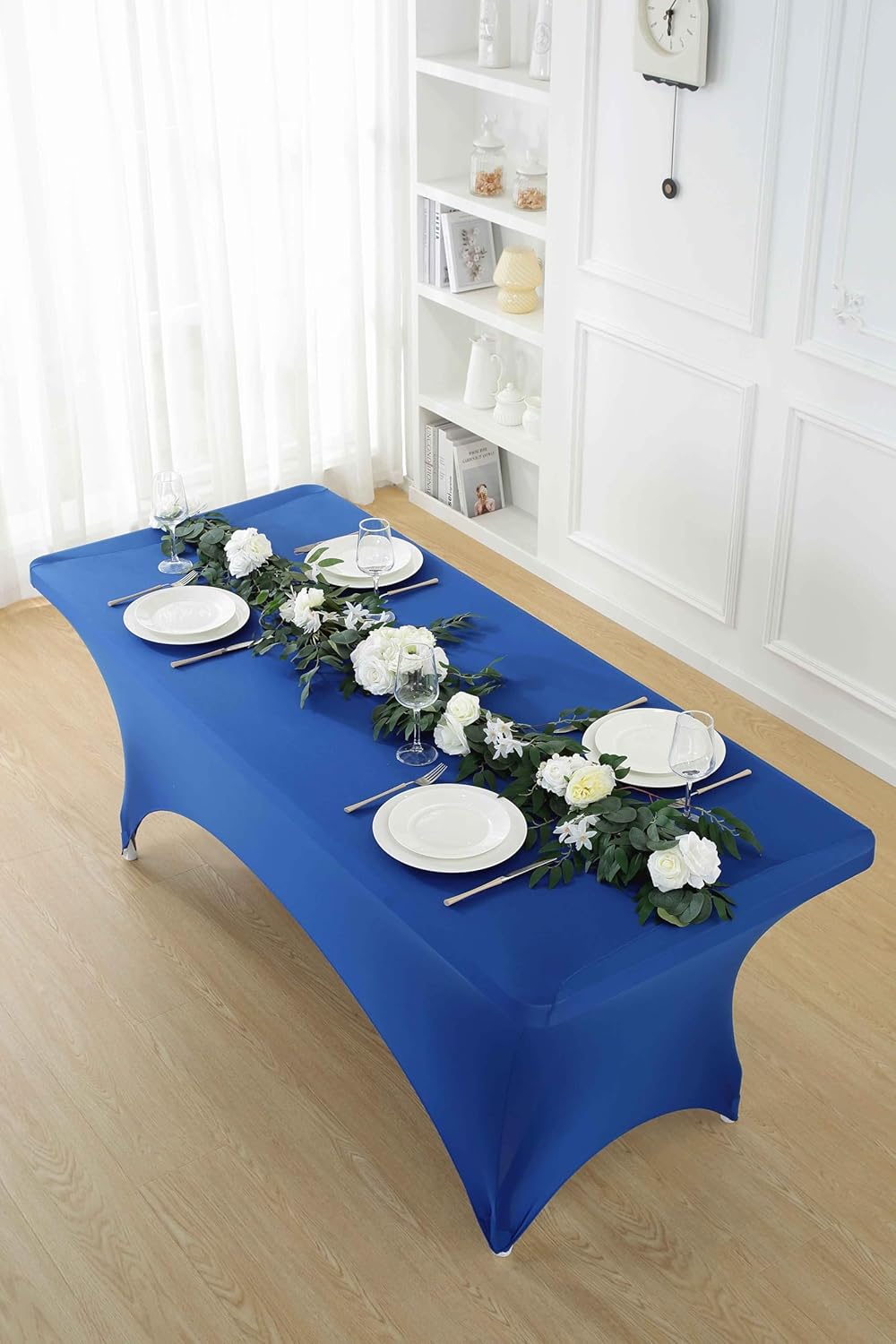 Craft And Party 2 Pack 8ft Royal Blue Spandex Tablecloth – Fitted Stretch Cover – Universal Fit for Folding Tables – Wrinkle-Free, Washable – Ideal for Parties, Weddings, Events