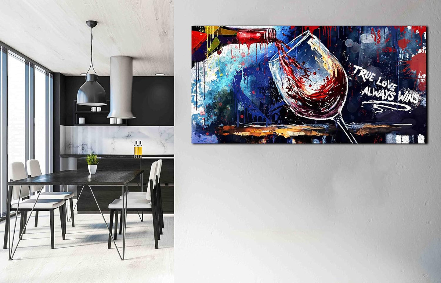 Graffiti Wall-Art - Wine Glass Wall Art for Kitchen - Canvas Art Wall Decor for Living Room Ready to Hang Size 59" x 29"