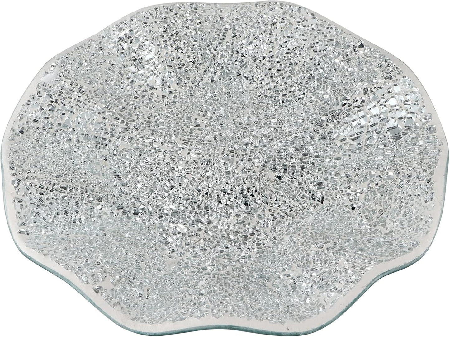 MDLUU Mosaic Centerpiece Tray, 11.6" Decorative Glass Plate, Home Decor Glass Bowl for Dining Room Table, Coffee Table, Gift (Silver)